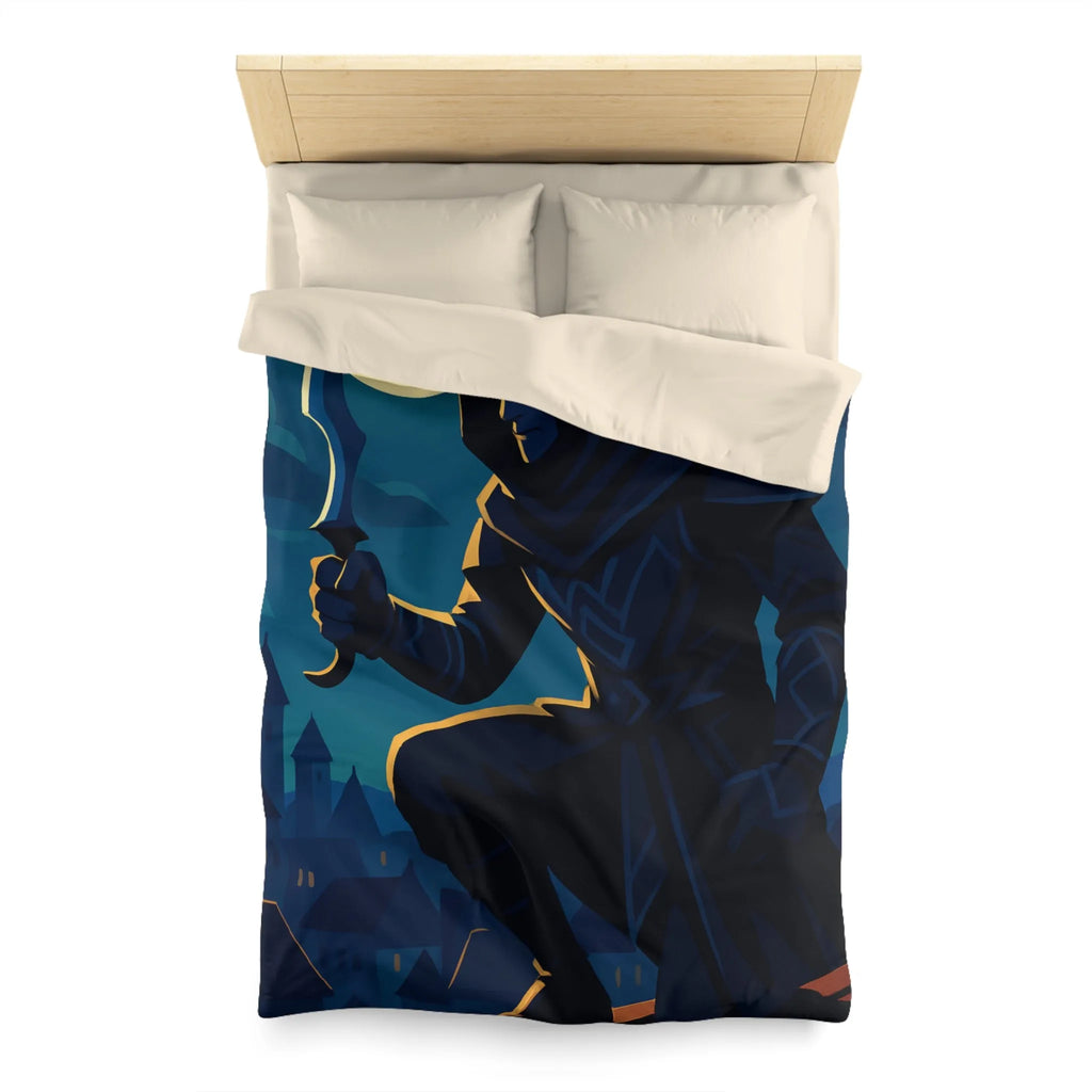 Housse de couette avec silhouette de voleur menaçant sous une pleine lune brillante