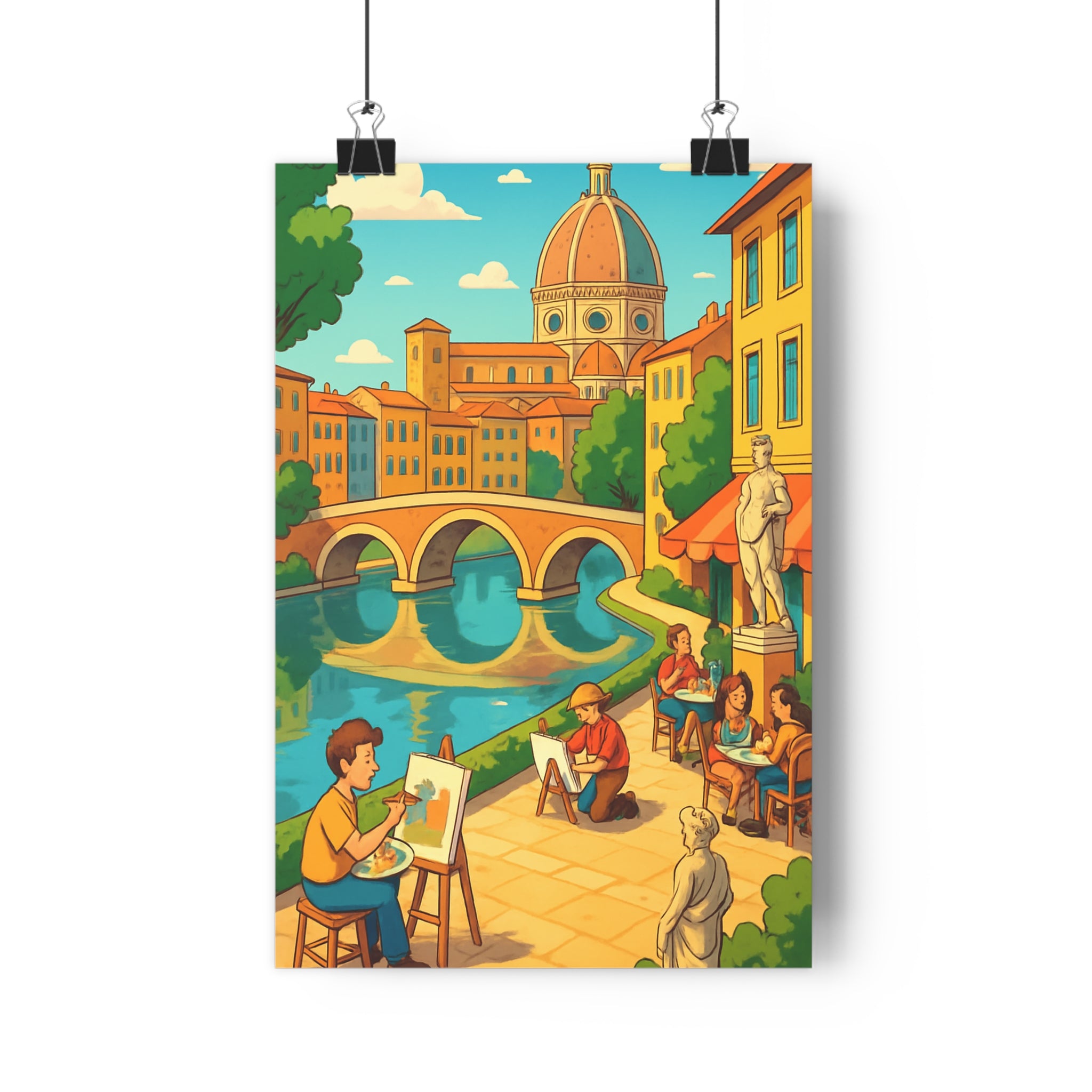 Poster décoratif animé Florence Italie artistique historique coloré bleu vert salon chambre bureau ambiance