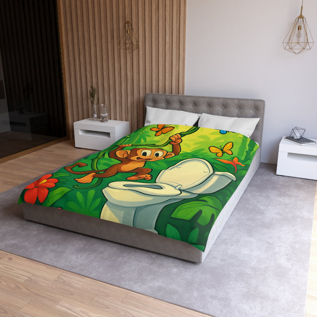 Housse de couette pour enfants avec singe joyeux et jungle colorée luxuriante
