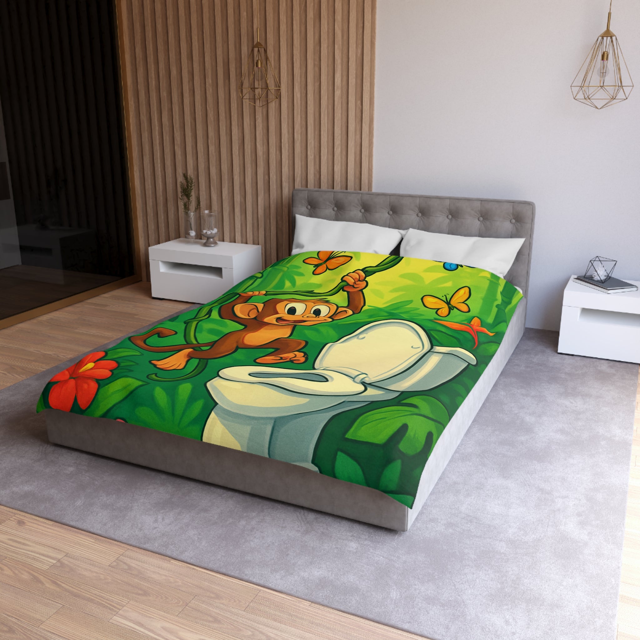 Housse de couette pour enfants avec singe joyeux et jungle colorée luxuriante