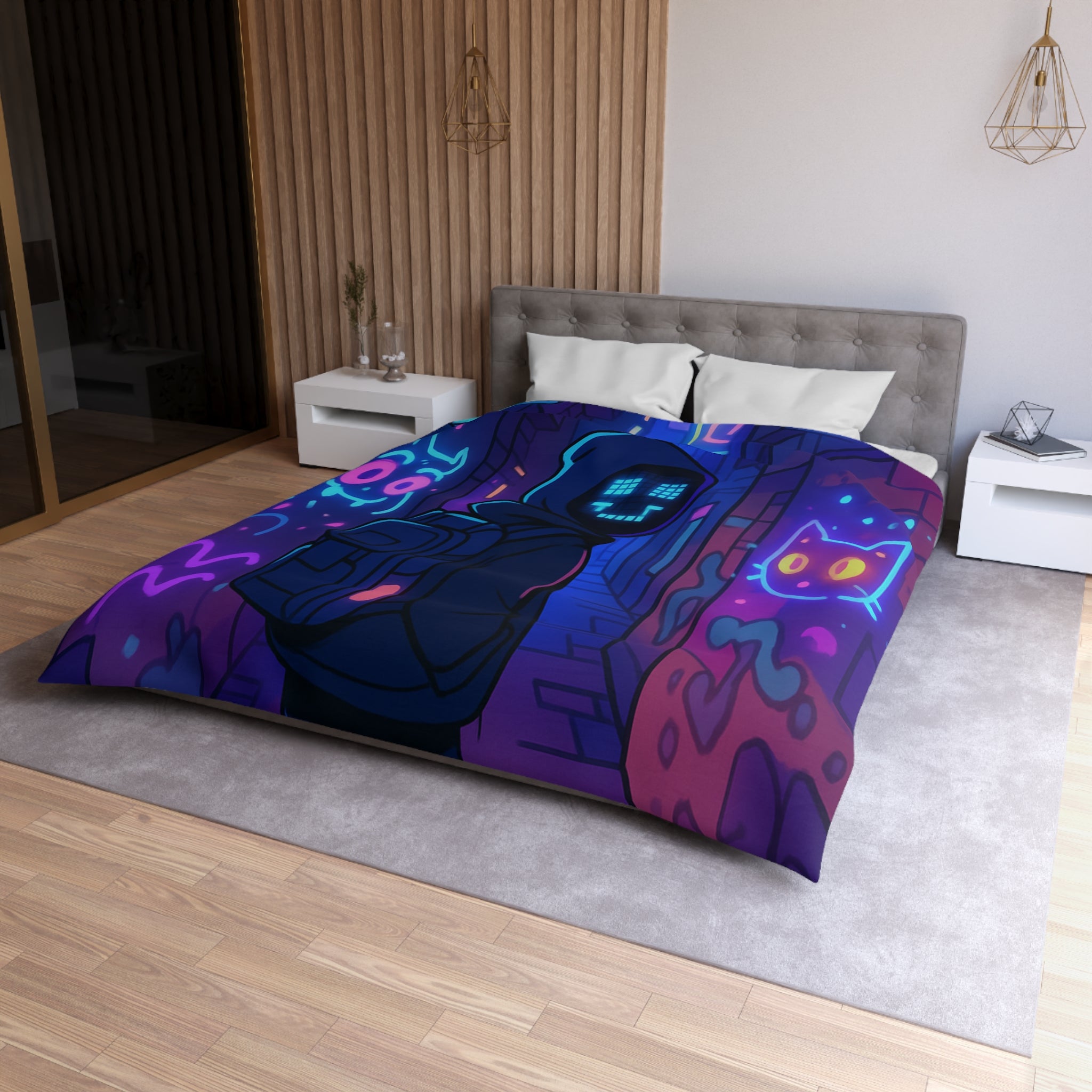 Housse de Couette Microfibre Illustration Unique Design Moderne Décoration Intérieure Raffinée