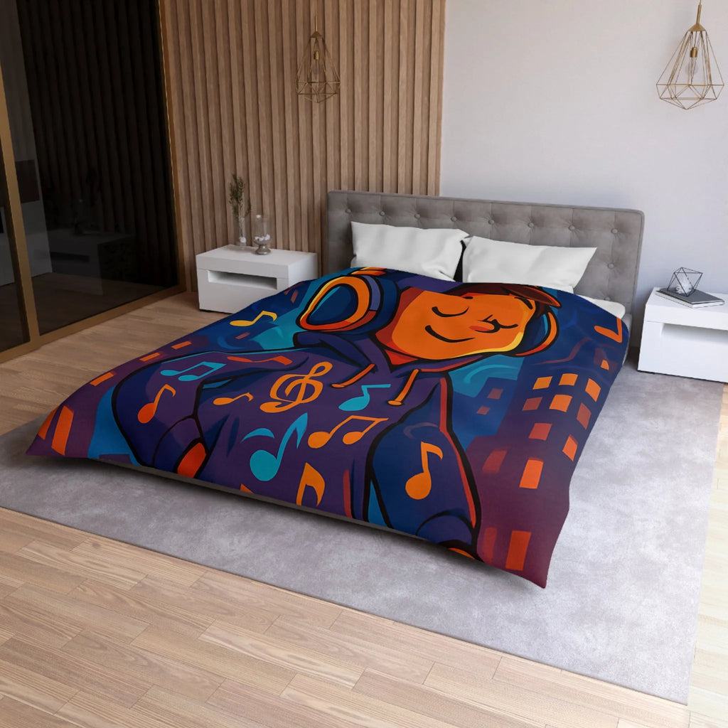 "Housse de couette colorée avec design urbain de musique pour chambre moderne et dynamique"