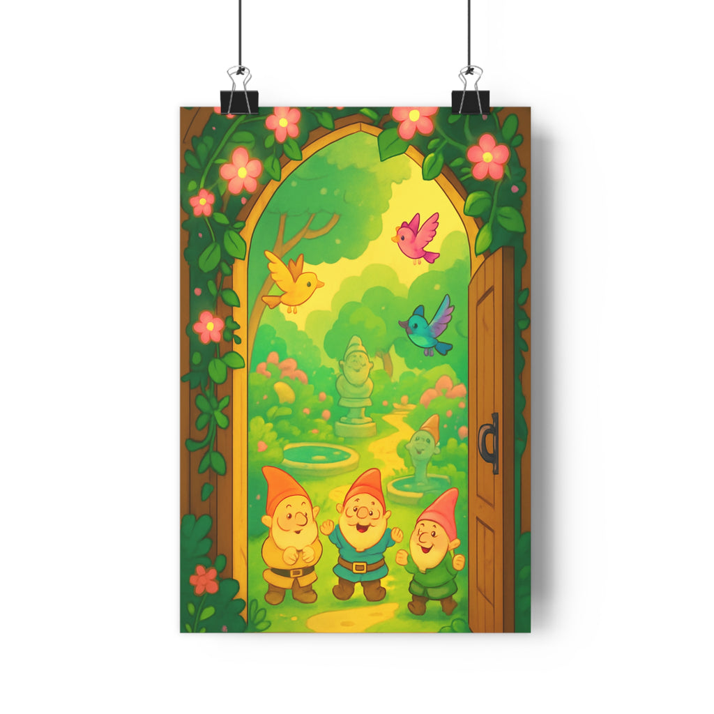 Poster décoratif jardin enchanté joyeux coloré fleurs oiseaux chambre salon mur nature artistique qualité