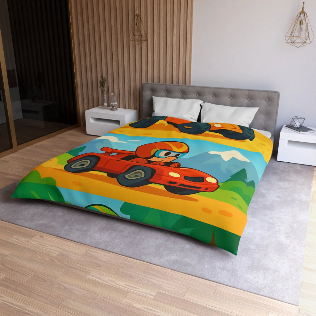 Housse de couette colorée avec motifs de voitures et paysages pour chambre d'enfant