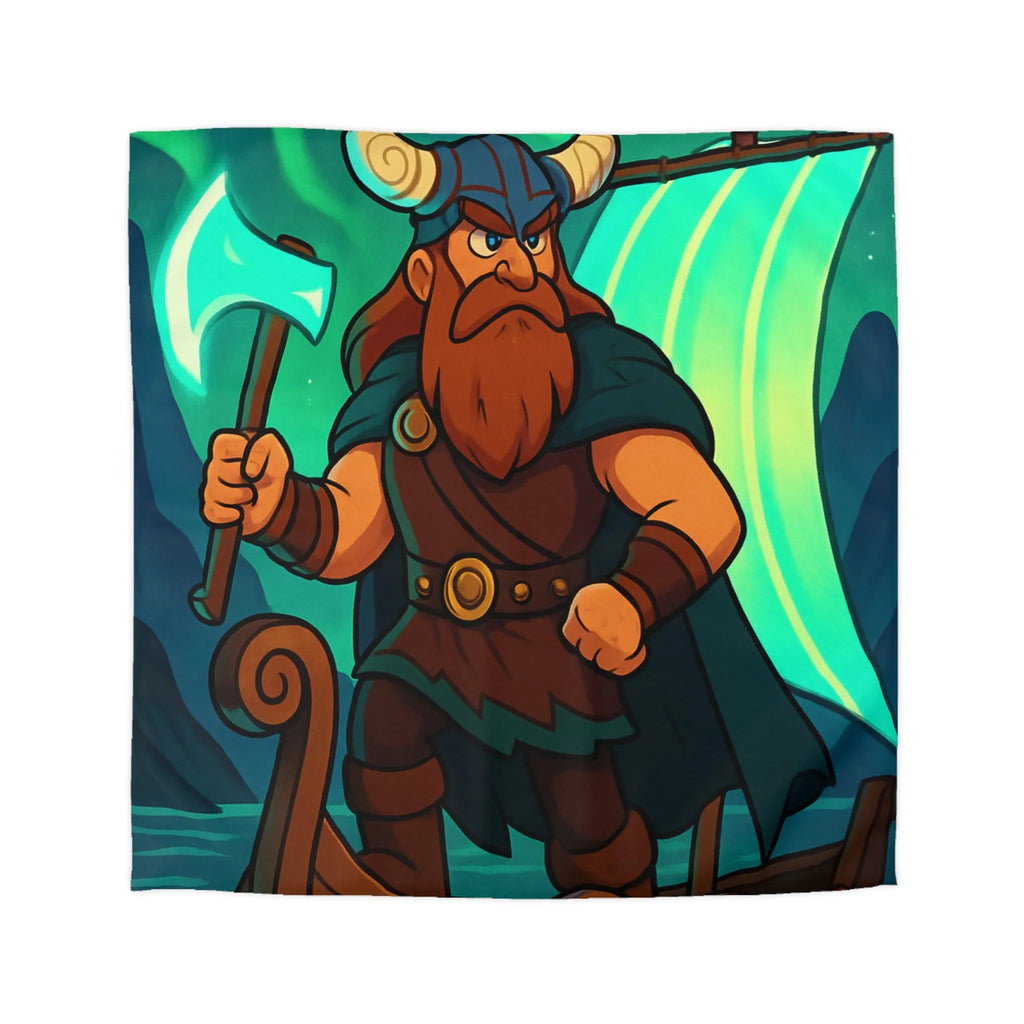 Housse de couette épique viking avec aurore boréale et bateau en pleine mer