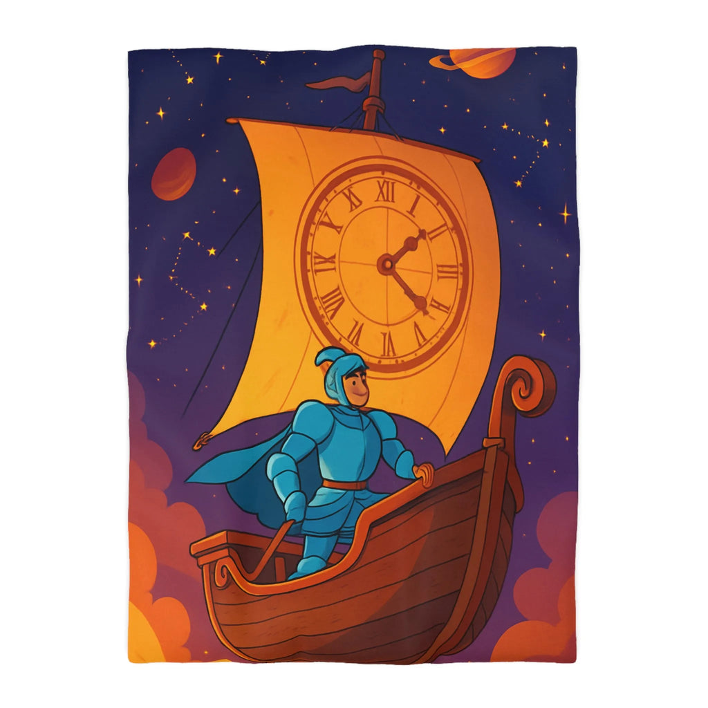 Housse de couette enfant rêveur : chevalier voyageant à travers le cosmos étoilé
