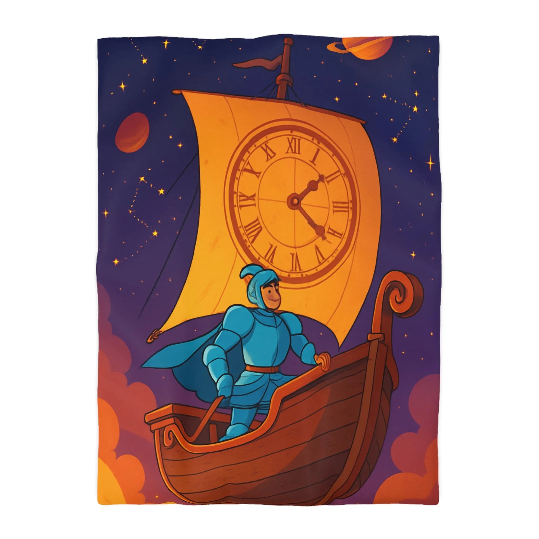Housse de couette enfant rêveur : chevalier voyageant à travers le cosmos étoilé