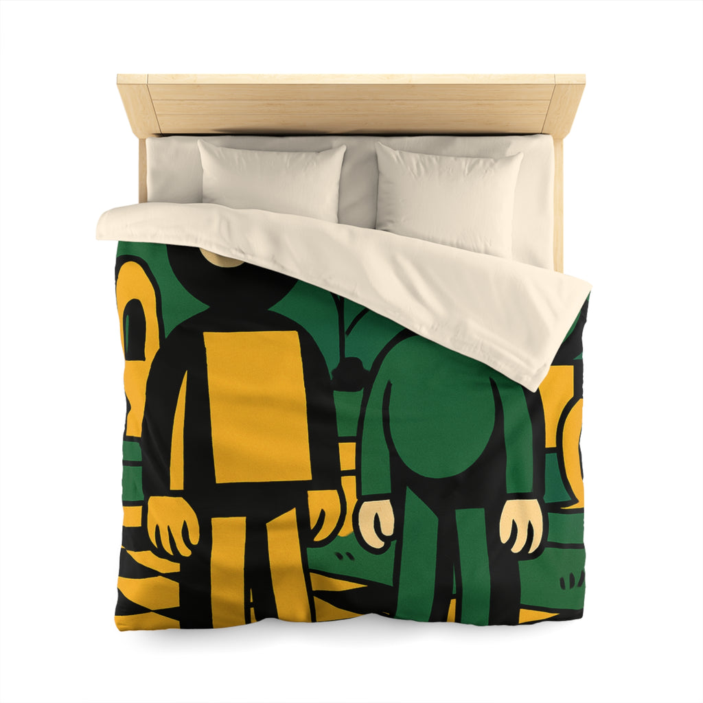 Housse de couette style pop-art cartoon avec personnages et paysage graphique original