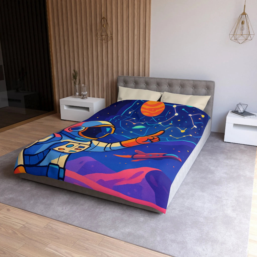 Housse de couette cosmos coloré avec astronaute, planète et carte des étoiles