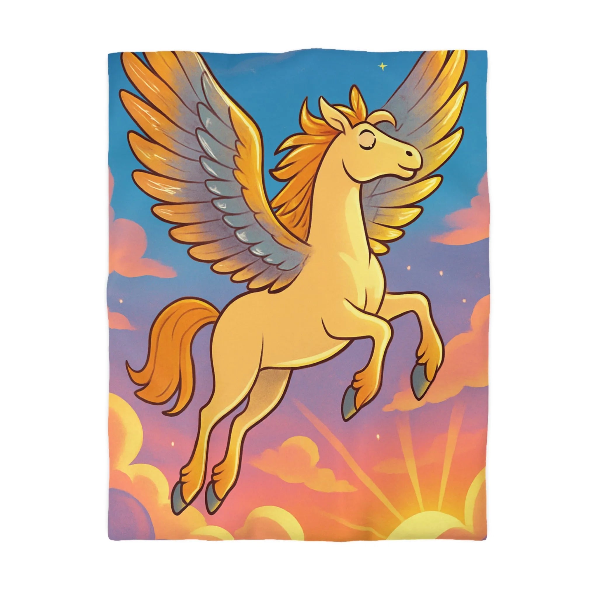Housse de Couette Enfantin : Pégase Ailé Volant au Crépuscule dans le Ciel
