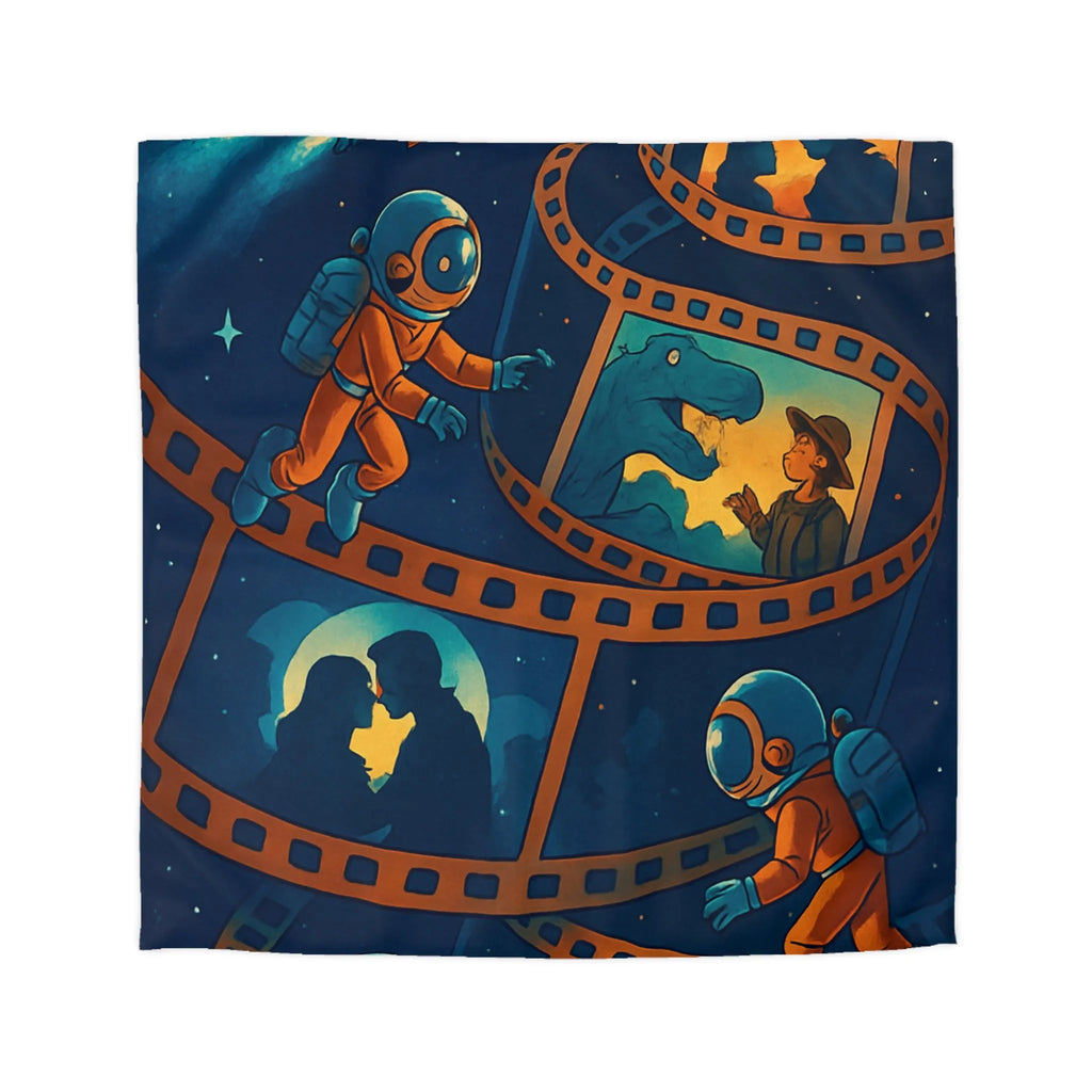 Housse de couette cosmos rêveur avec astronautes et séquences cinématographiques vintage