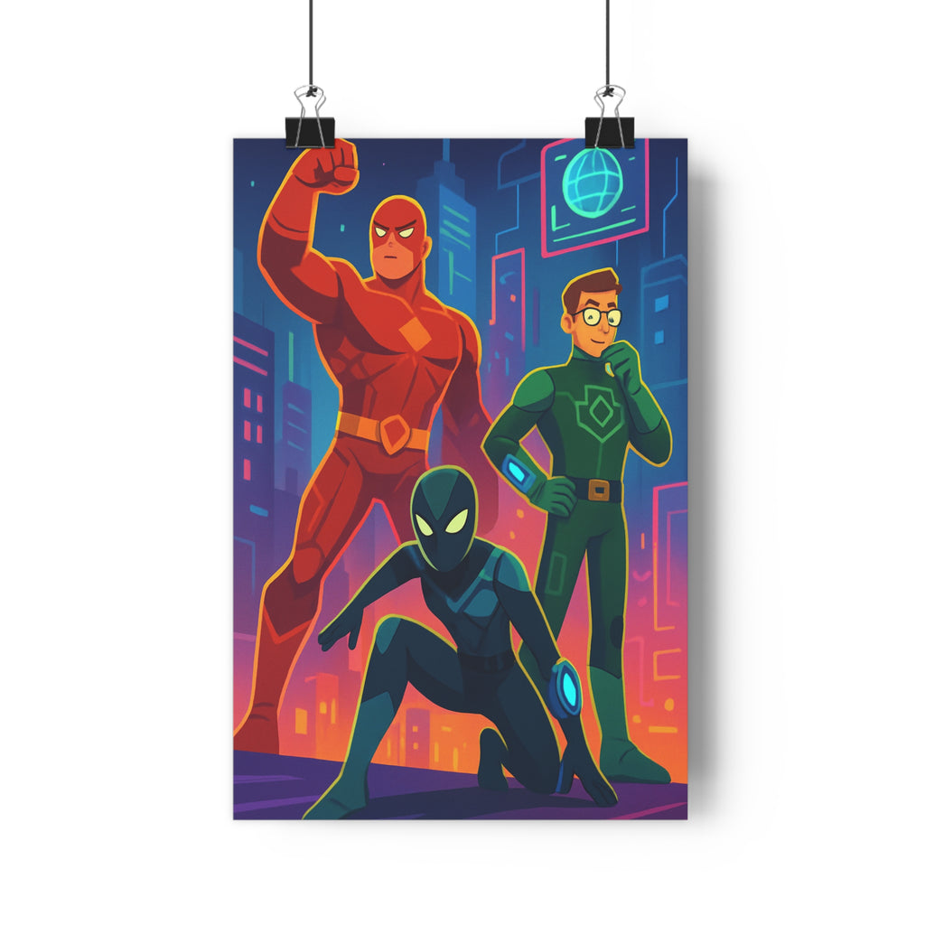 Poster décoratif néon vibrant héros futuriste cartoon moderne rouge vert bleu chambre espace 30x46