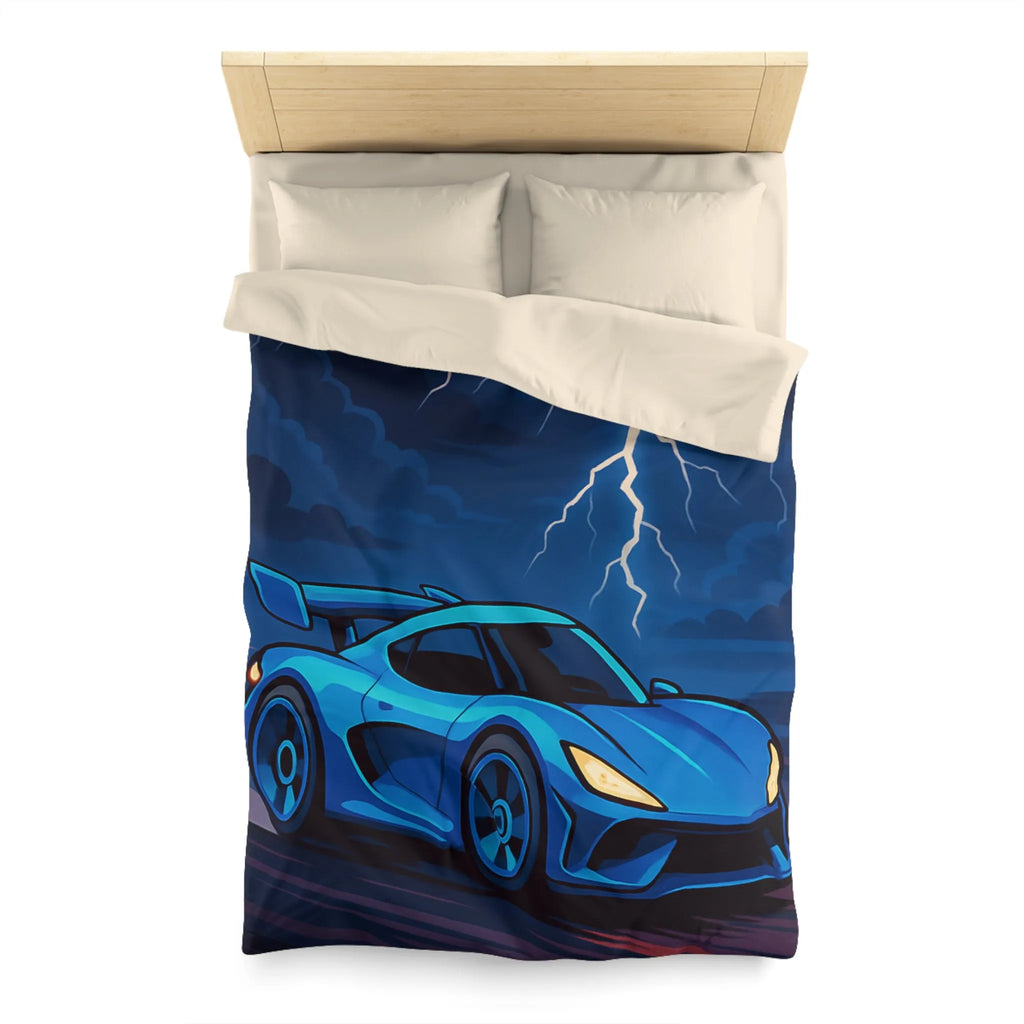 Housse de couette bleue supercar avec éclair ciel dramatique pour chambre moderne