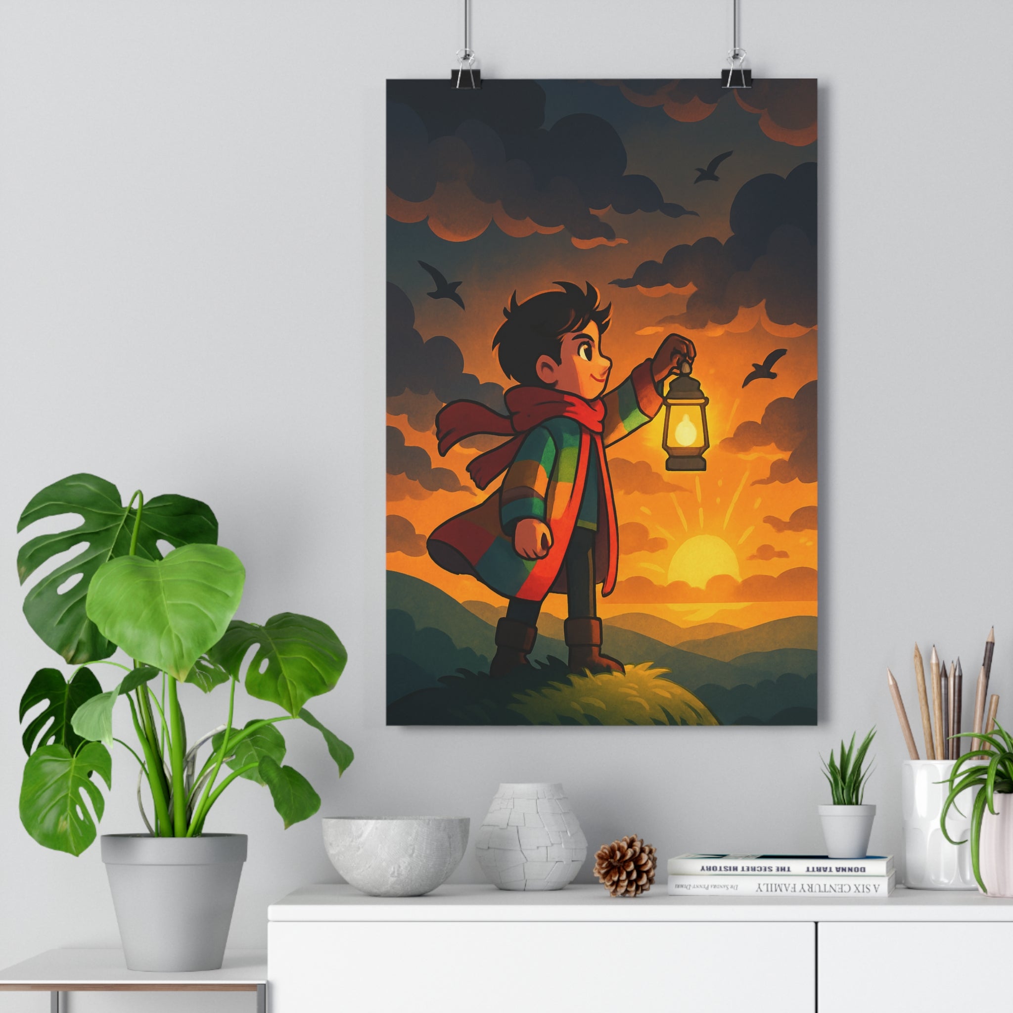 Poster décoratif cartoon jaune orange rouge enfant chambre joyeux lumineux espoir artistique coloré dessin