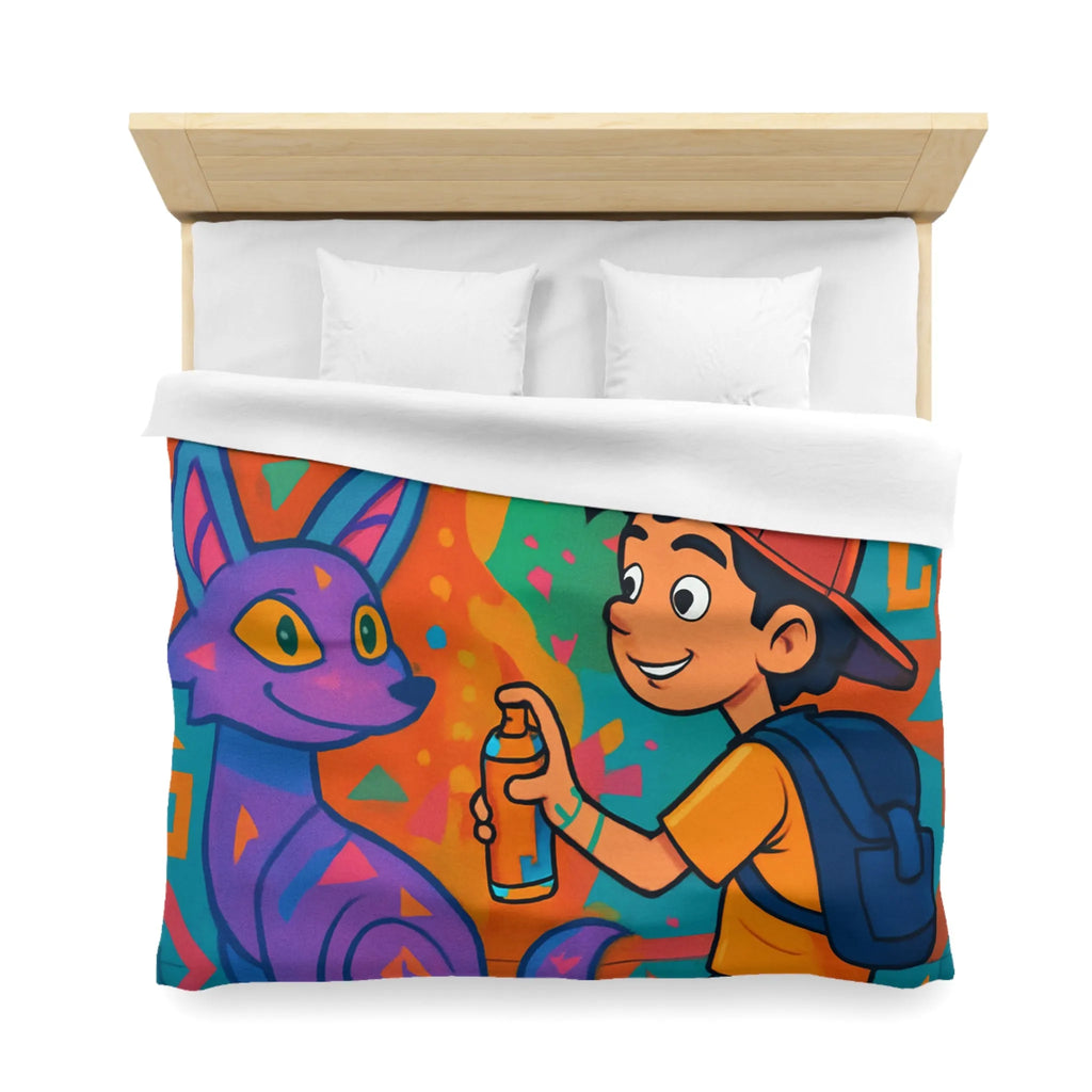 Housse de couette colorée pour enfant avec motifs graffiti et animaux urbains