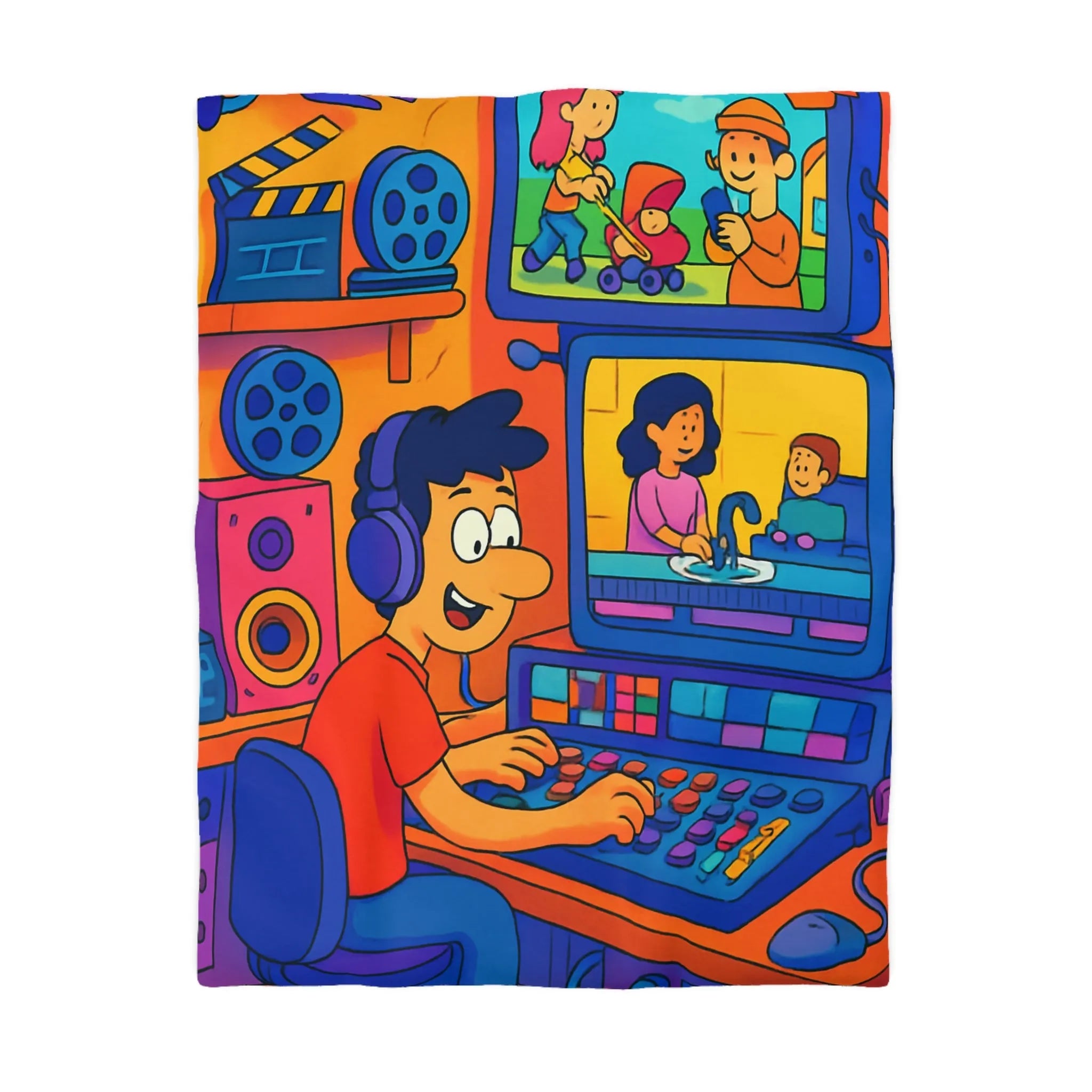 Housse de couette colorée avec illustrations joyeuses pour chambre d'enfant moderne et ludique