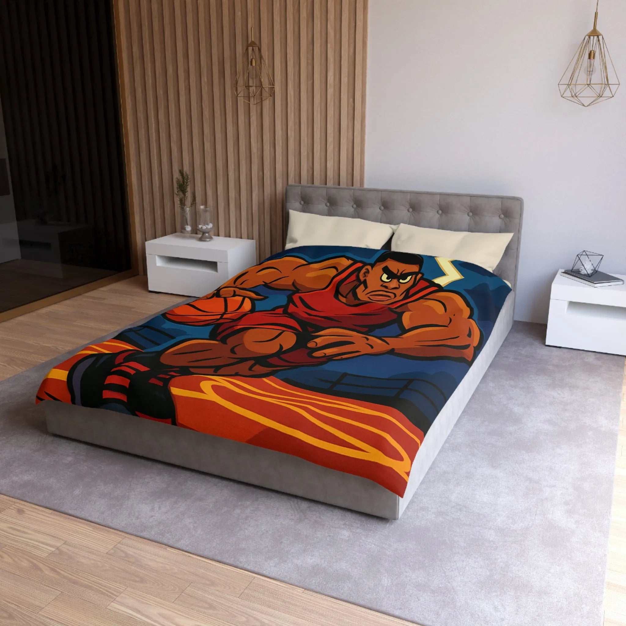 Housse de couette avec illustration dynamique de joueur de basket-ball en action intense