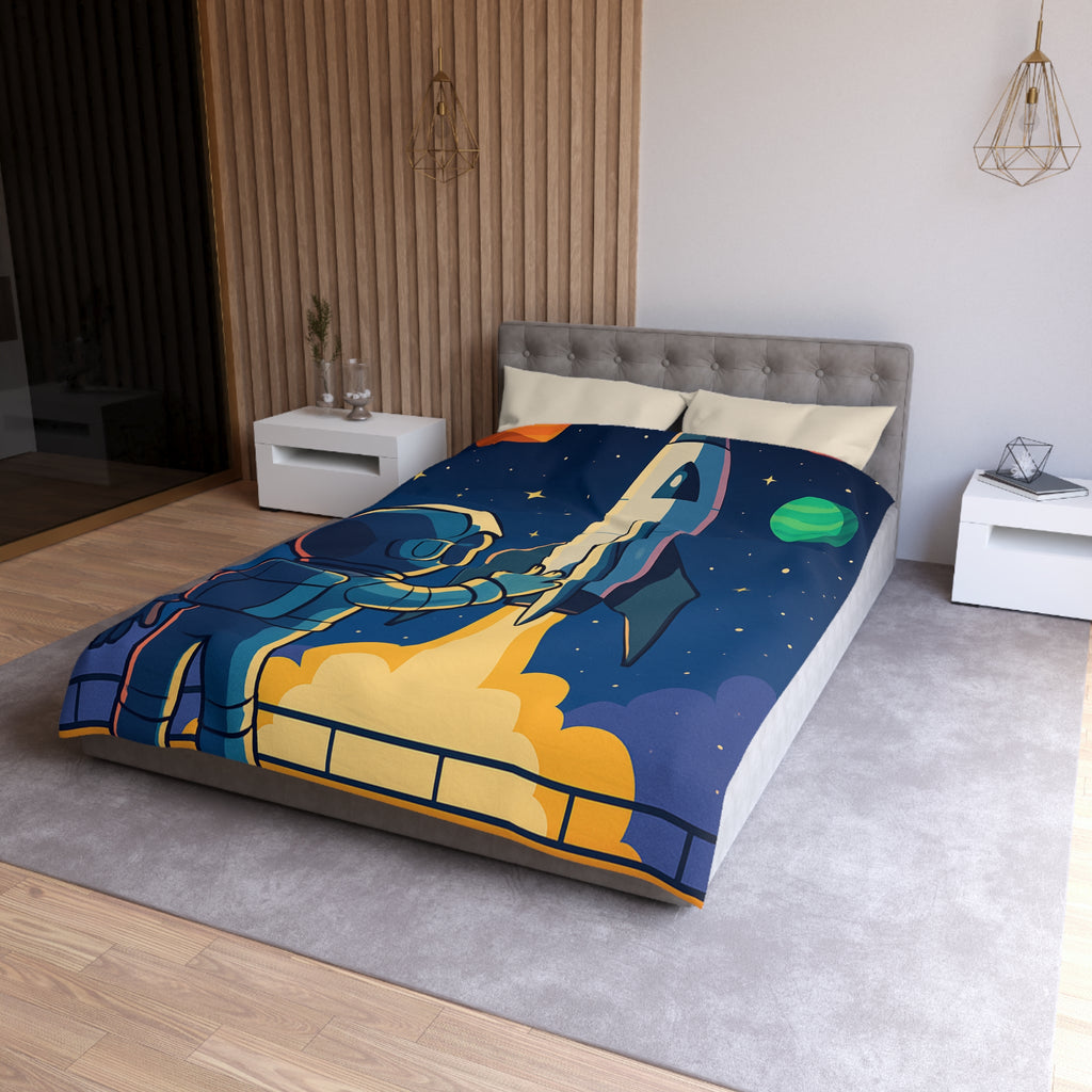 Housse de couette pour enfant avec design astronaute et fusée colorée dans l'espace