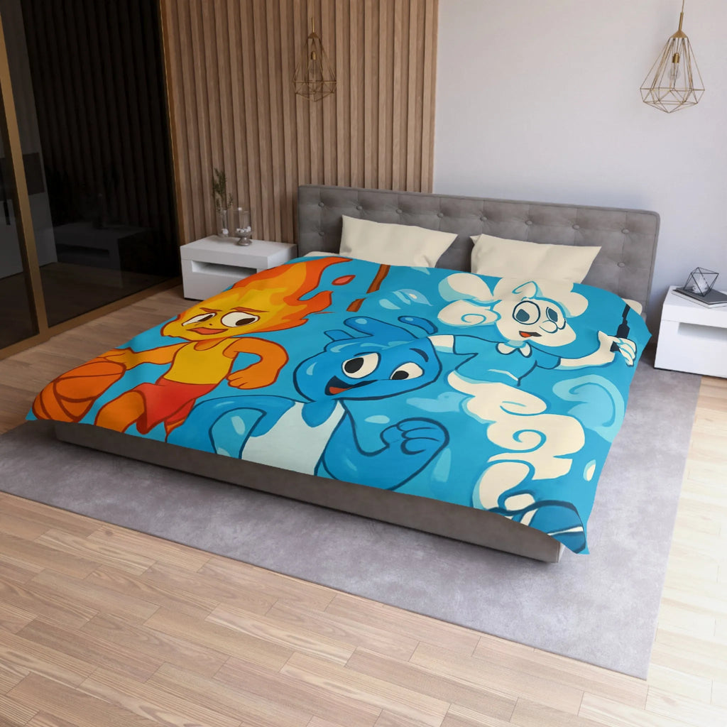 Housse de couette colorée avec motifs d’éléments sportifs et symbole de paix