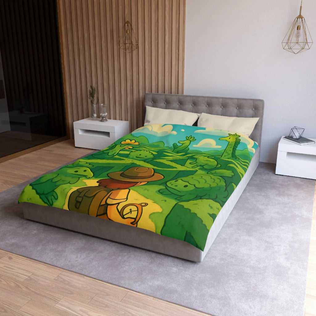 Explorez un Labyrinthe de Créatures Végétales Mystiques sur une Housse de Couette Originale