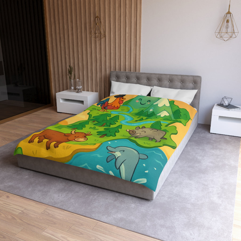Housse de couette pour enfant avec animaux et paysage de France ludique et coloré