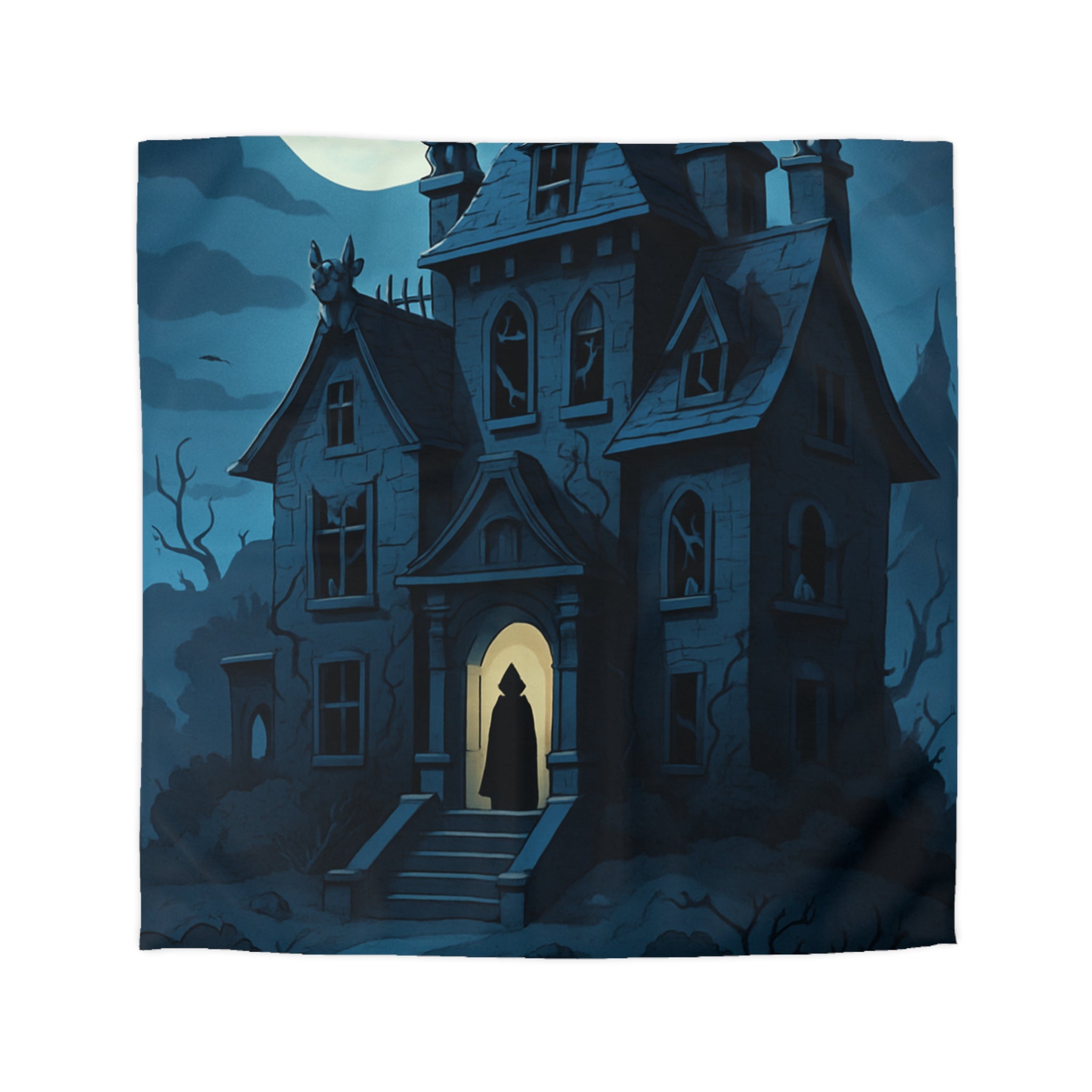 Housse de couette mystérieuse avec manoir gothique sous la pleine lune effrayante