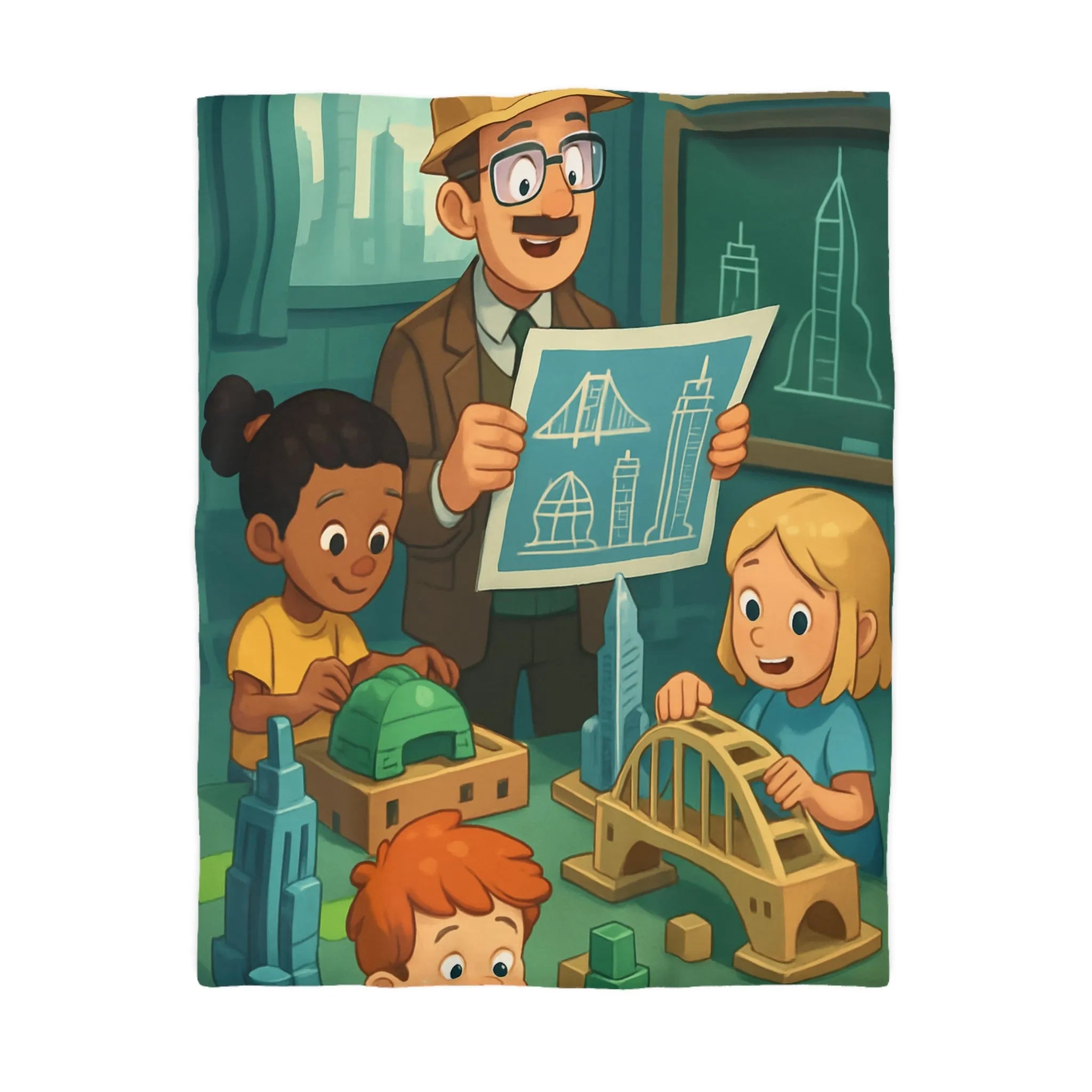 Housse de Couette Enfants Illustrant Un Atelier de Construction Ludique et Éducatif