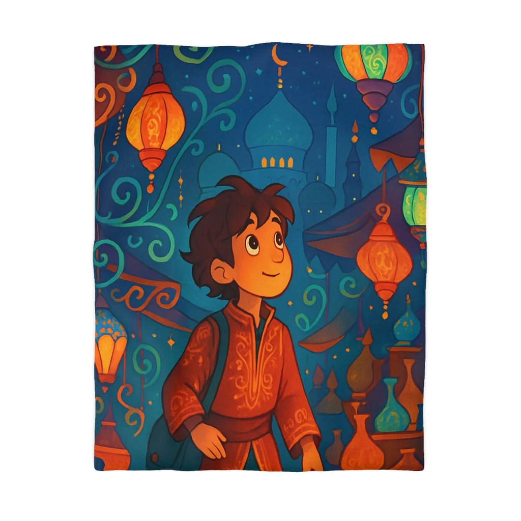 Housse de Couette Enfant : Aventure Nocturne avec Lanternes et Palais Mystiques