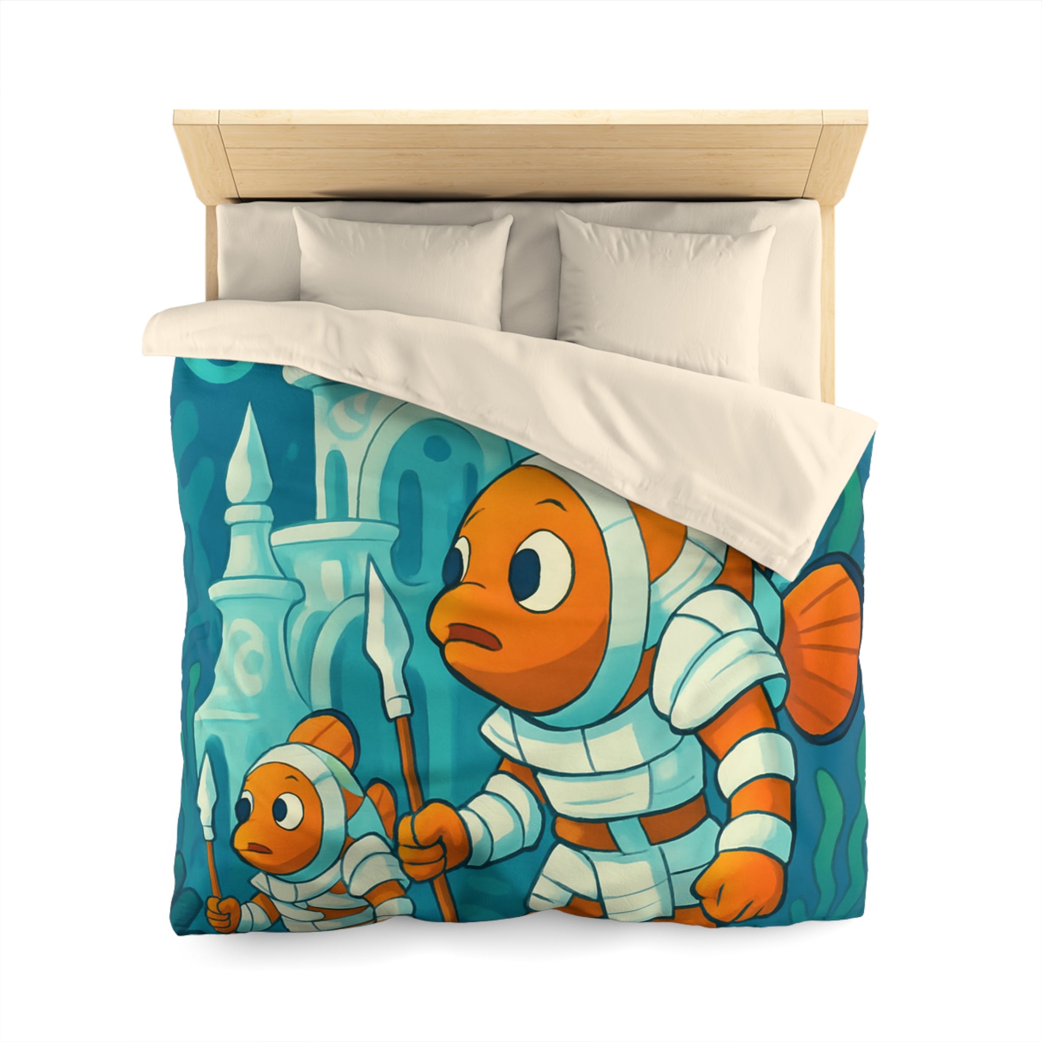 Intriguante housse de couette poissons en armure explorant un royaume sous-marin magique