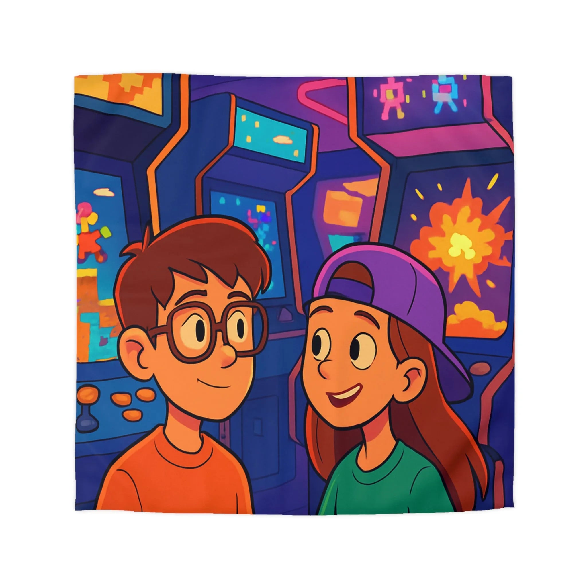 Housse de couette colorée arcade rétro néon pour gamers adolescents ambiance années 80