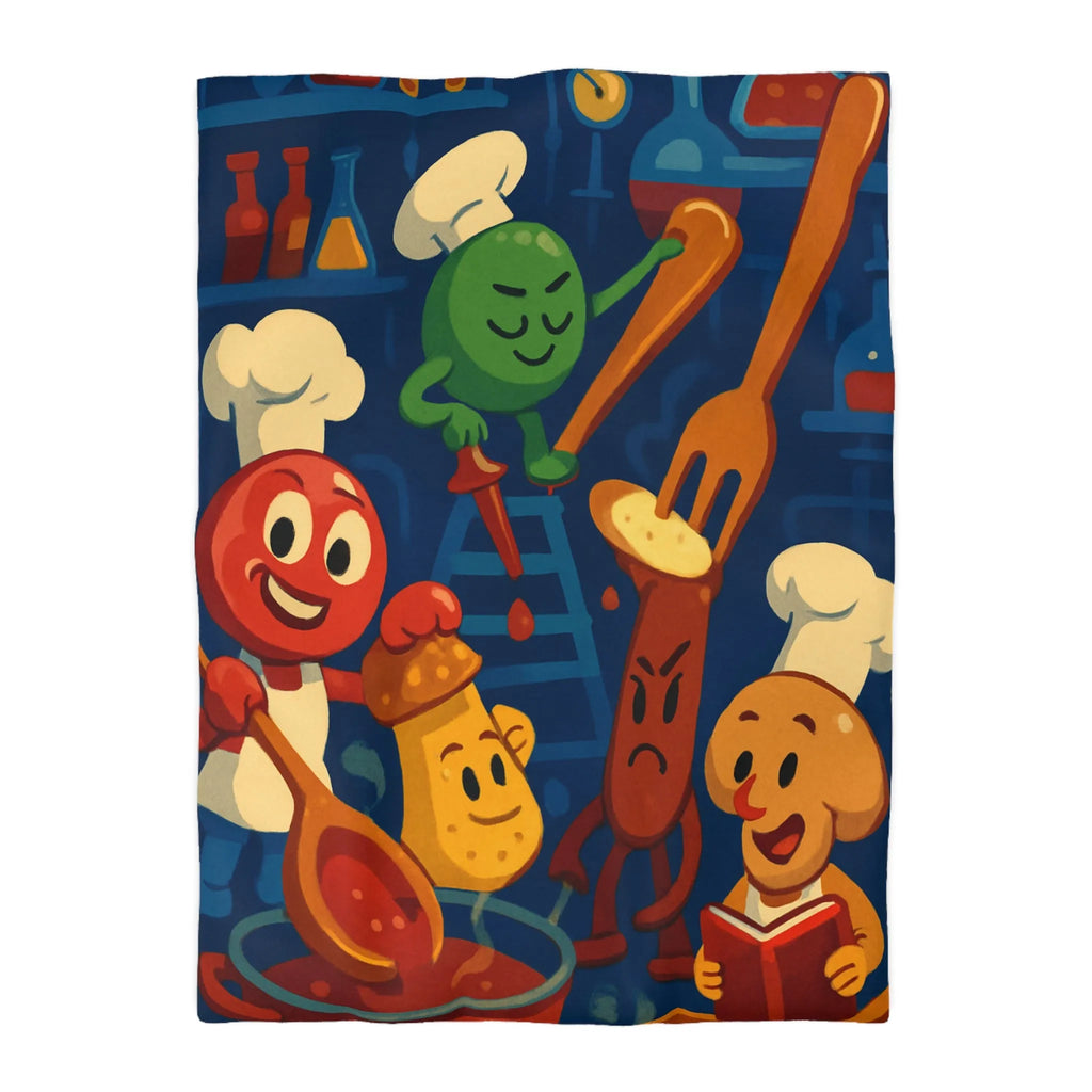 Housse de couette colorée chefs amusants cuisine amusante personnages recettes fourchettes