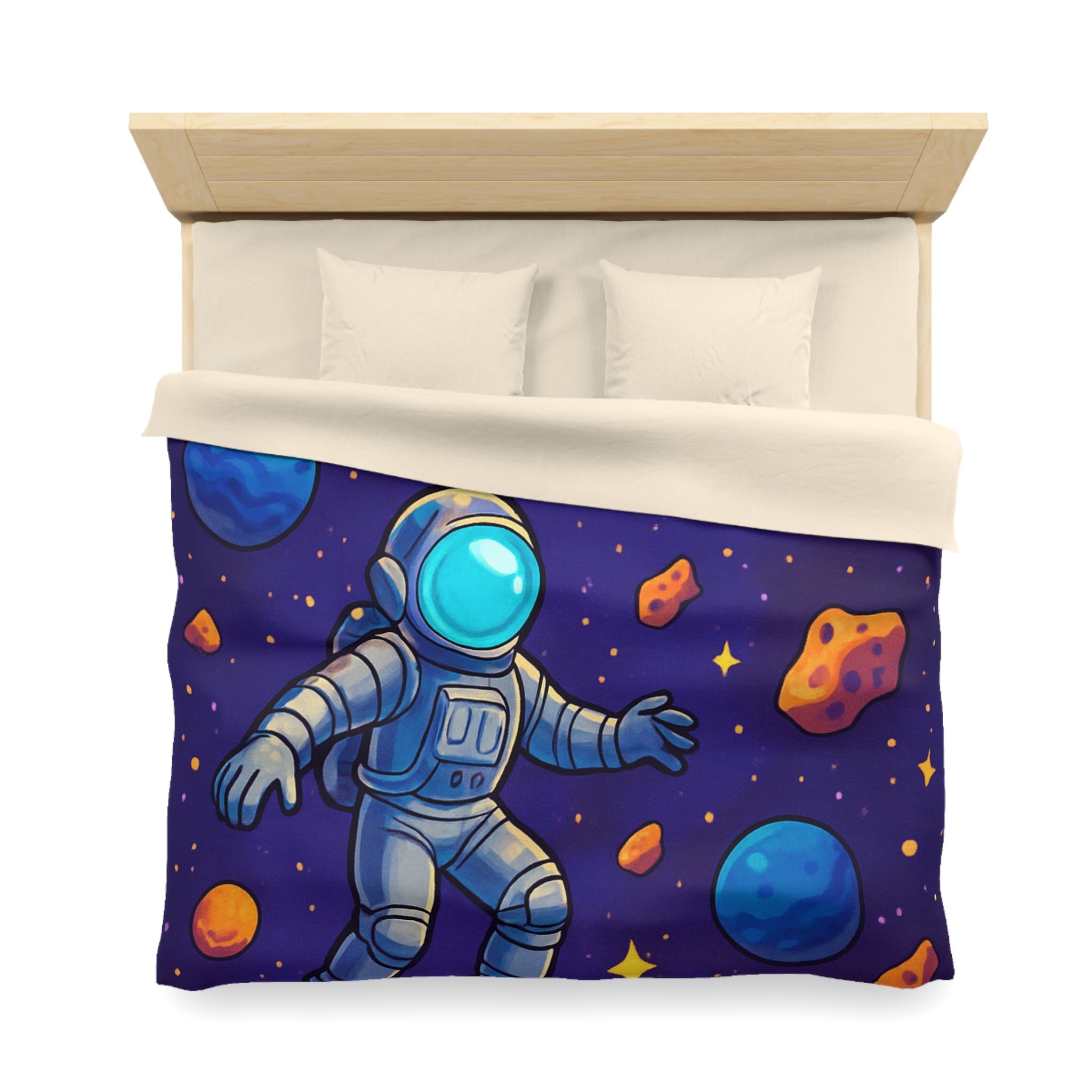 Housse de couette spatiale avec astronaute et planètes colorées pour enfants et adultes