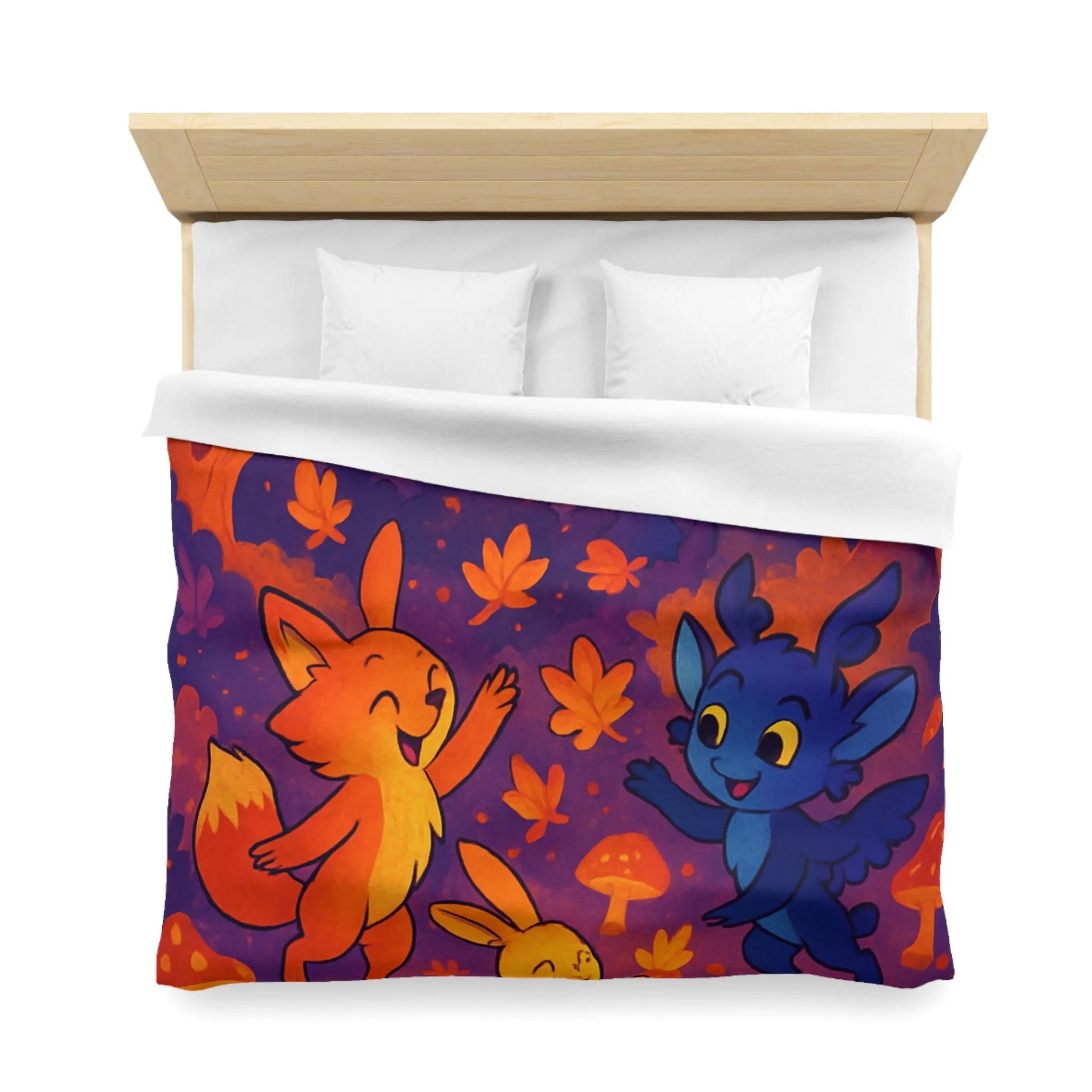 Housse de couette foret enchantée avec animaux fantastiques et ambiance féerique en couleurs vives