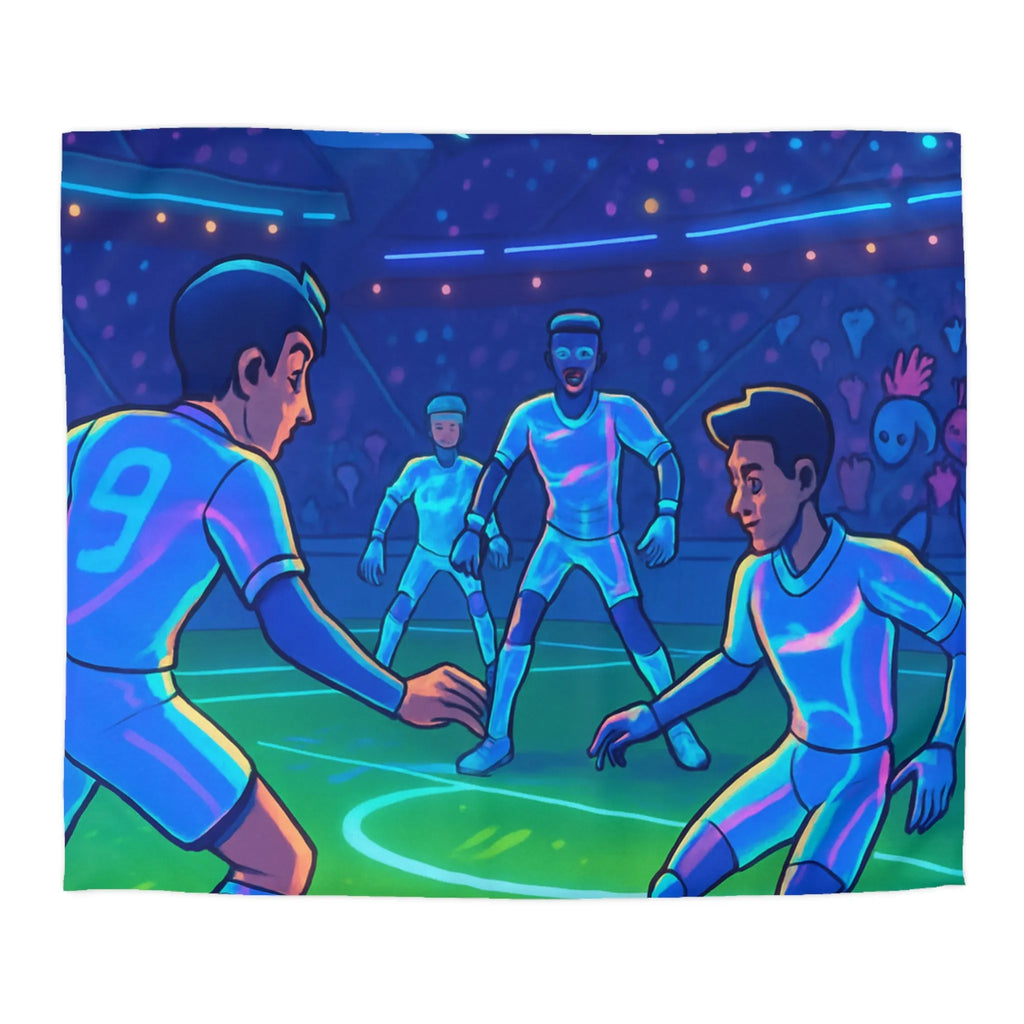 Housse de Couette de Football Futuriste avec Joueurs et Public dans un Stade Éclairé