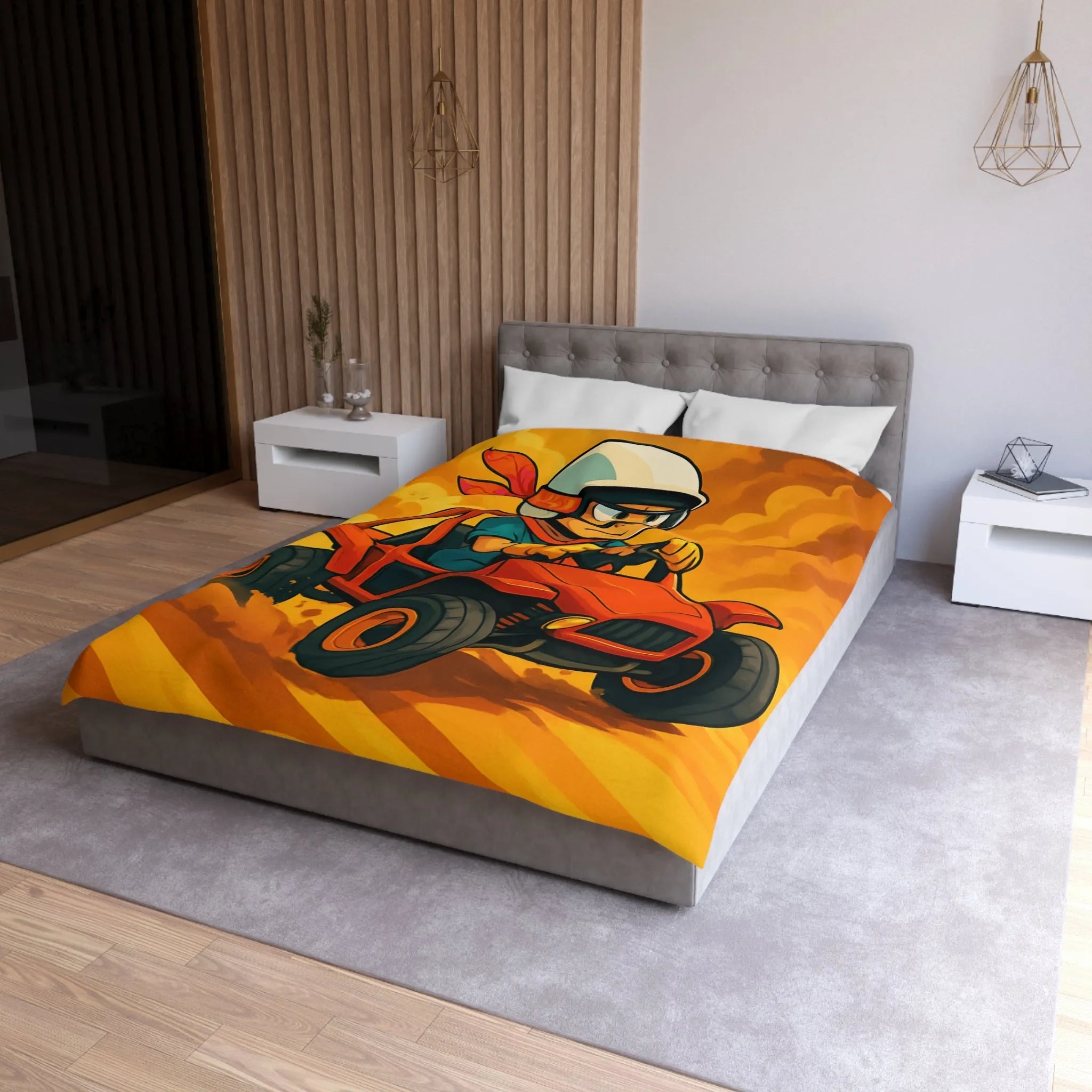 Housse de couette aventure enfant avec pilote de buggy dans le désert ensoleillé