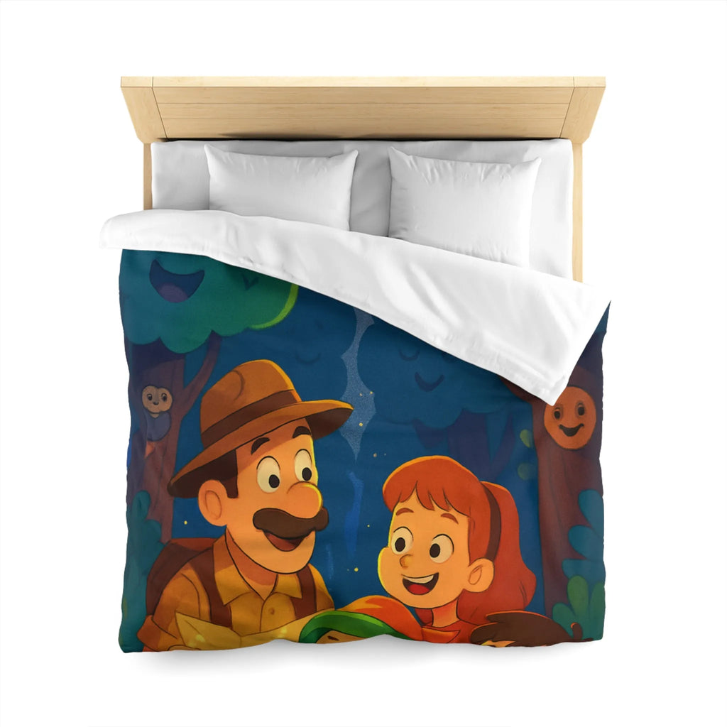Housse de Couette Enfant Illustrée: Aventure Nocturne en Forêt avec Constellations Magiques