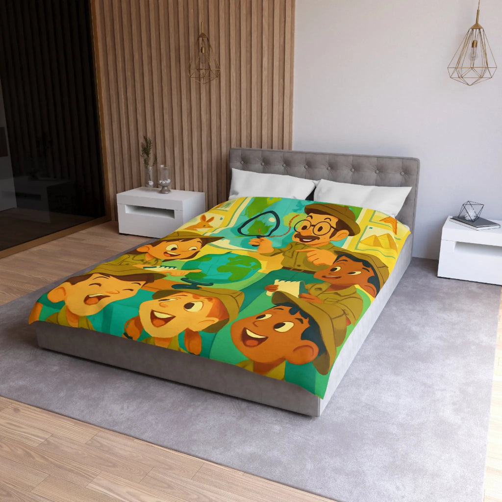Housse de Couette Enfants Explorateurs : Monde Aventure, Couleurs Vives, Design Éducatif