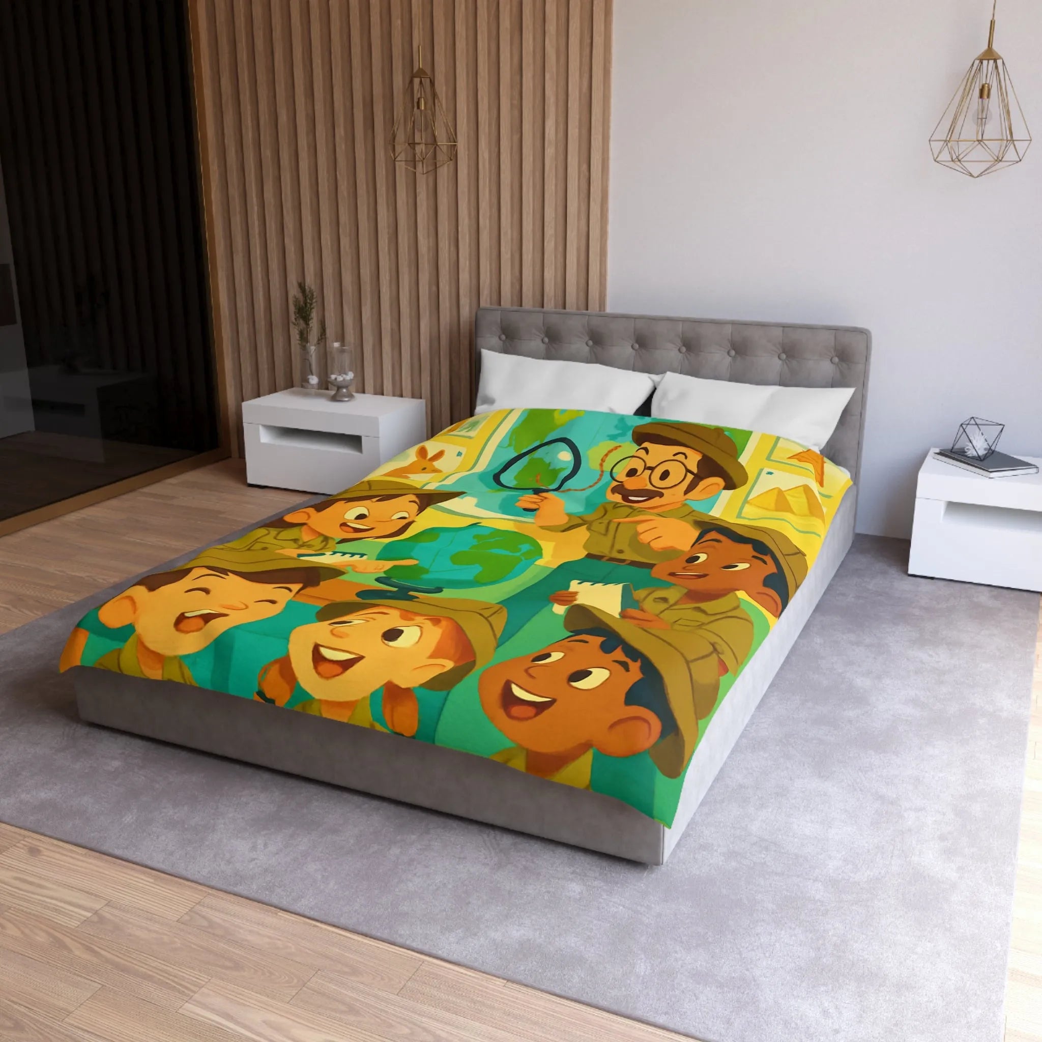 Housse de Couette Enfants Explorateurs : Monde Aventure, Couleurs Vives, Design Éducatif