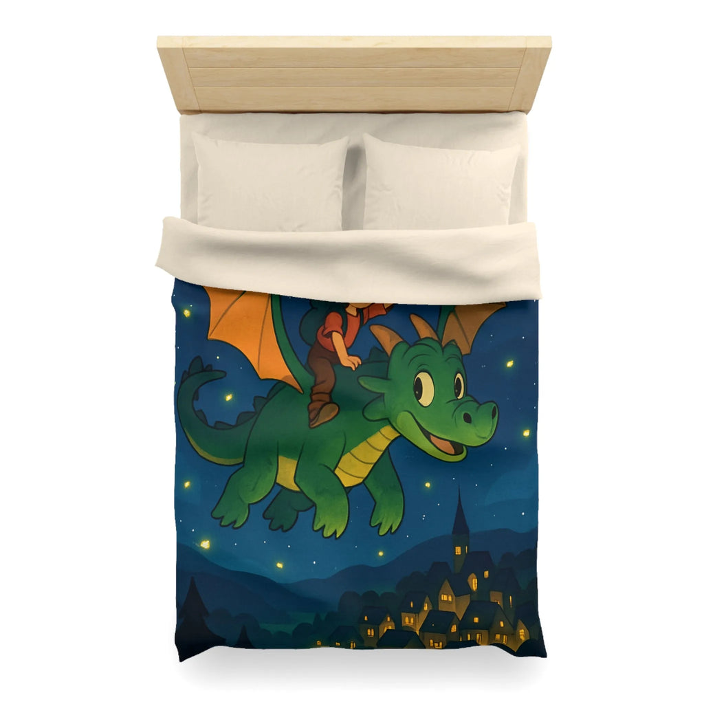 Housse de couette magique avec dragon et enfant volant dans un ciel étoilé