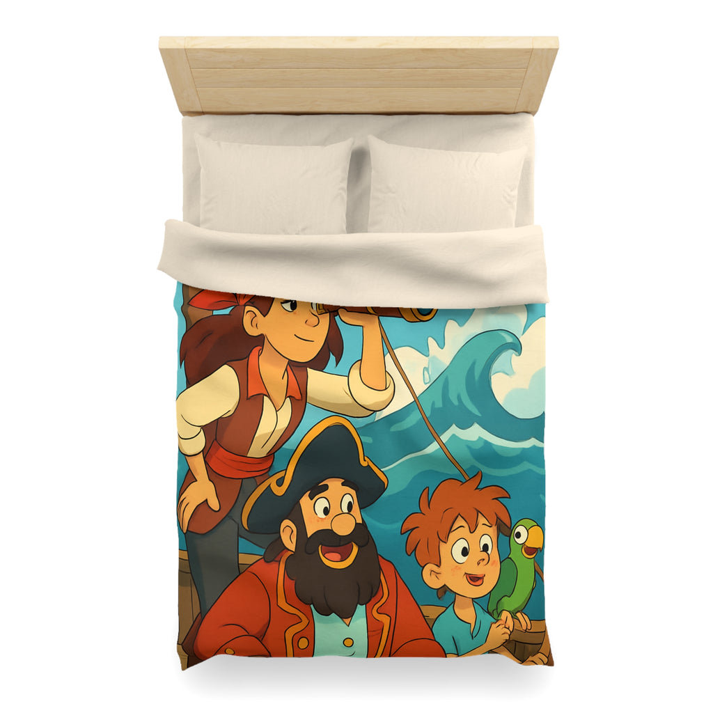 Housse de couette pirate avec poisson doré et personnages aventuriers sur l'océan