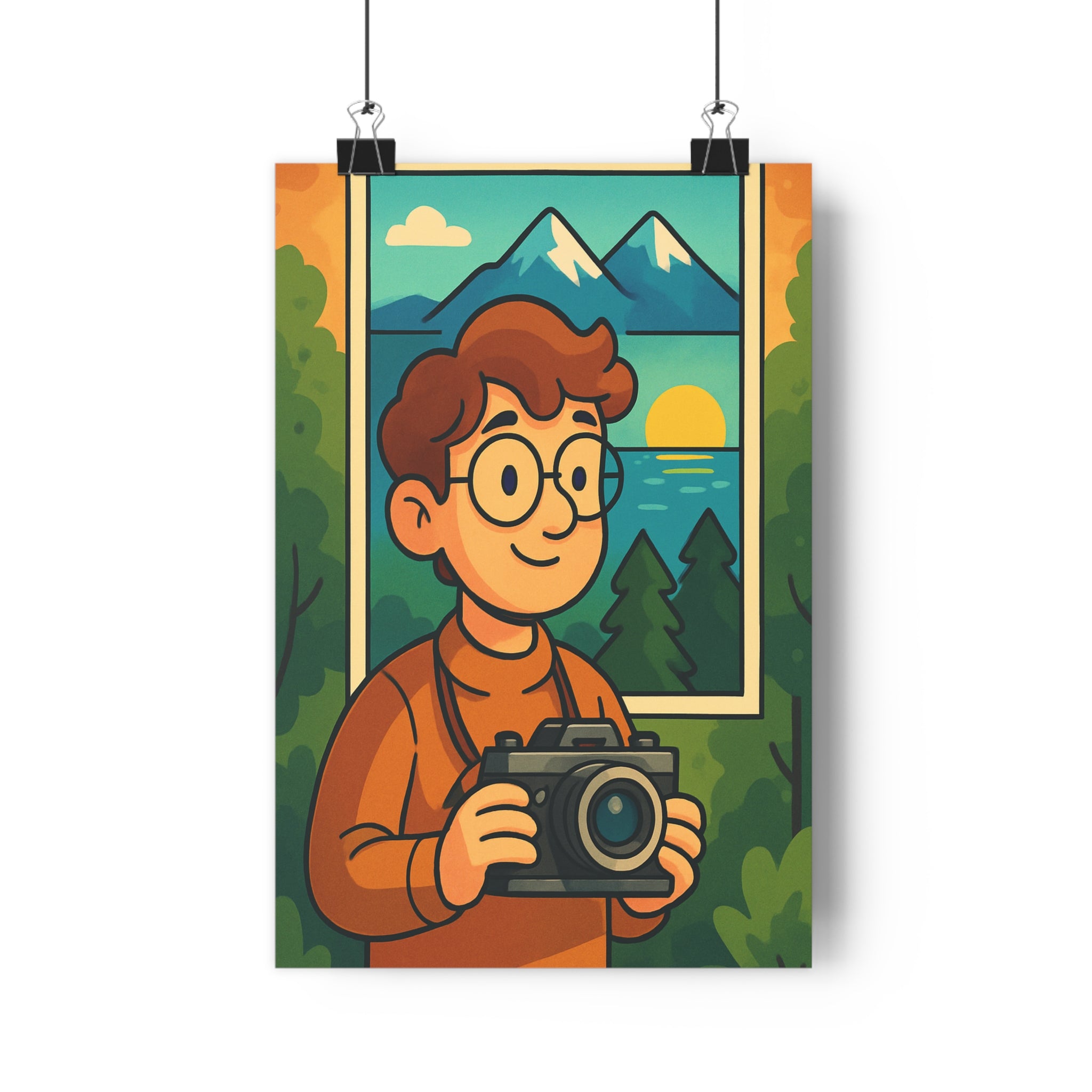 Poster décoratif anime paysage montagne coucher soleil salon bureau style apaisant coloré nature 30x46