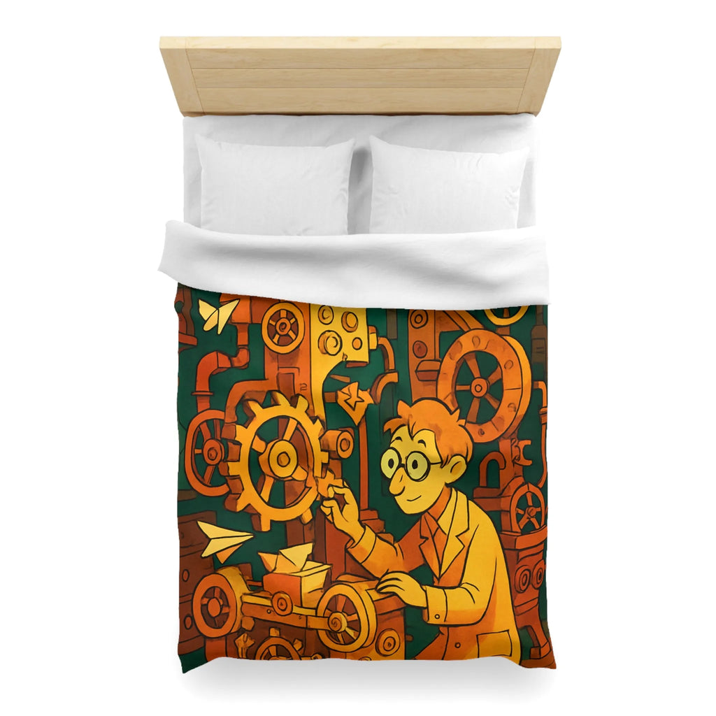 Housse de couette machine steampunk colorée avec papillons et ingénieur rêveur illustration automne