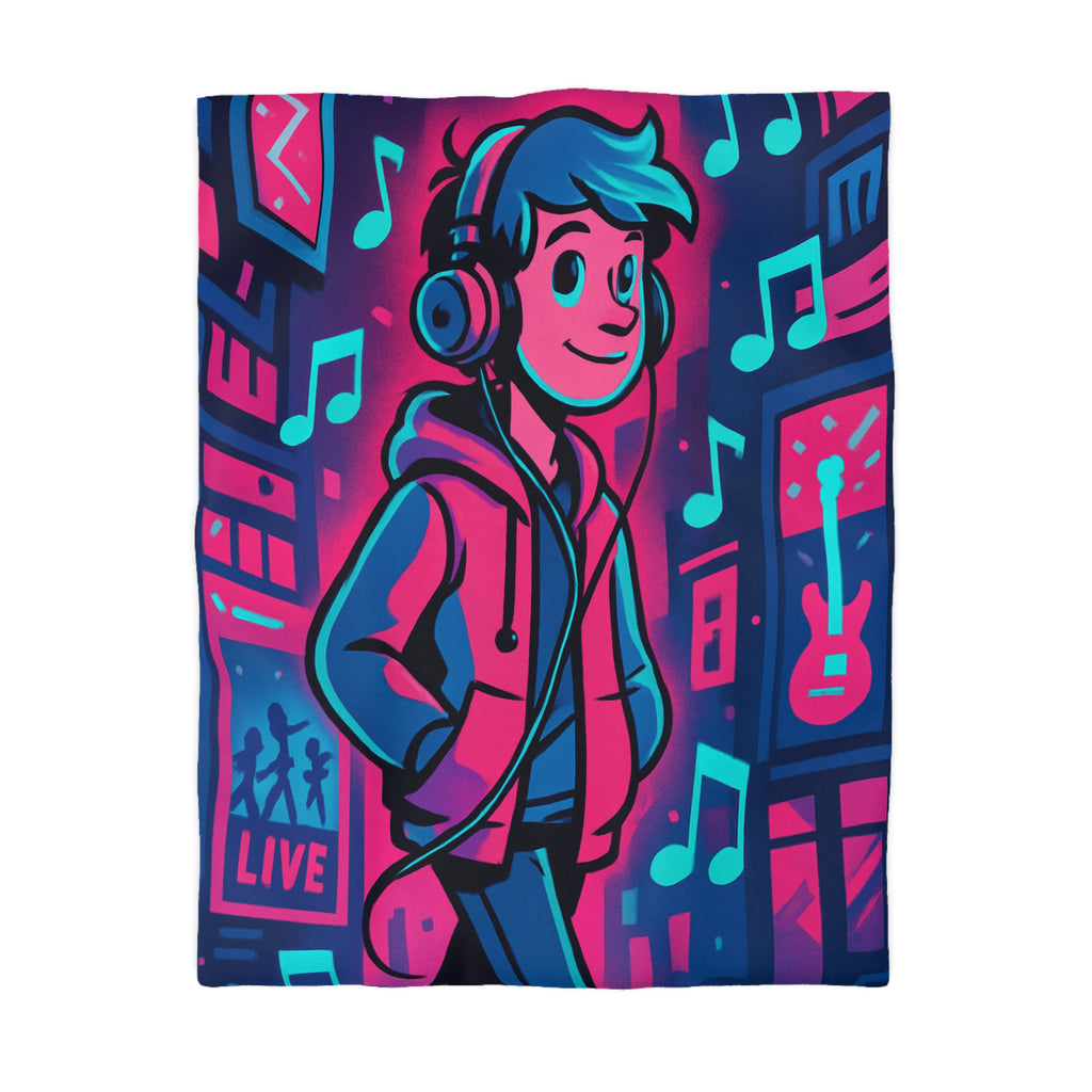 Plongez dans un univers coloré et musical avec cette housse de couette animée