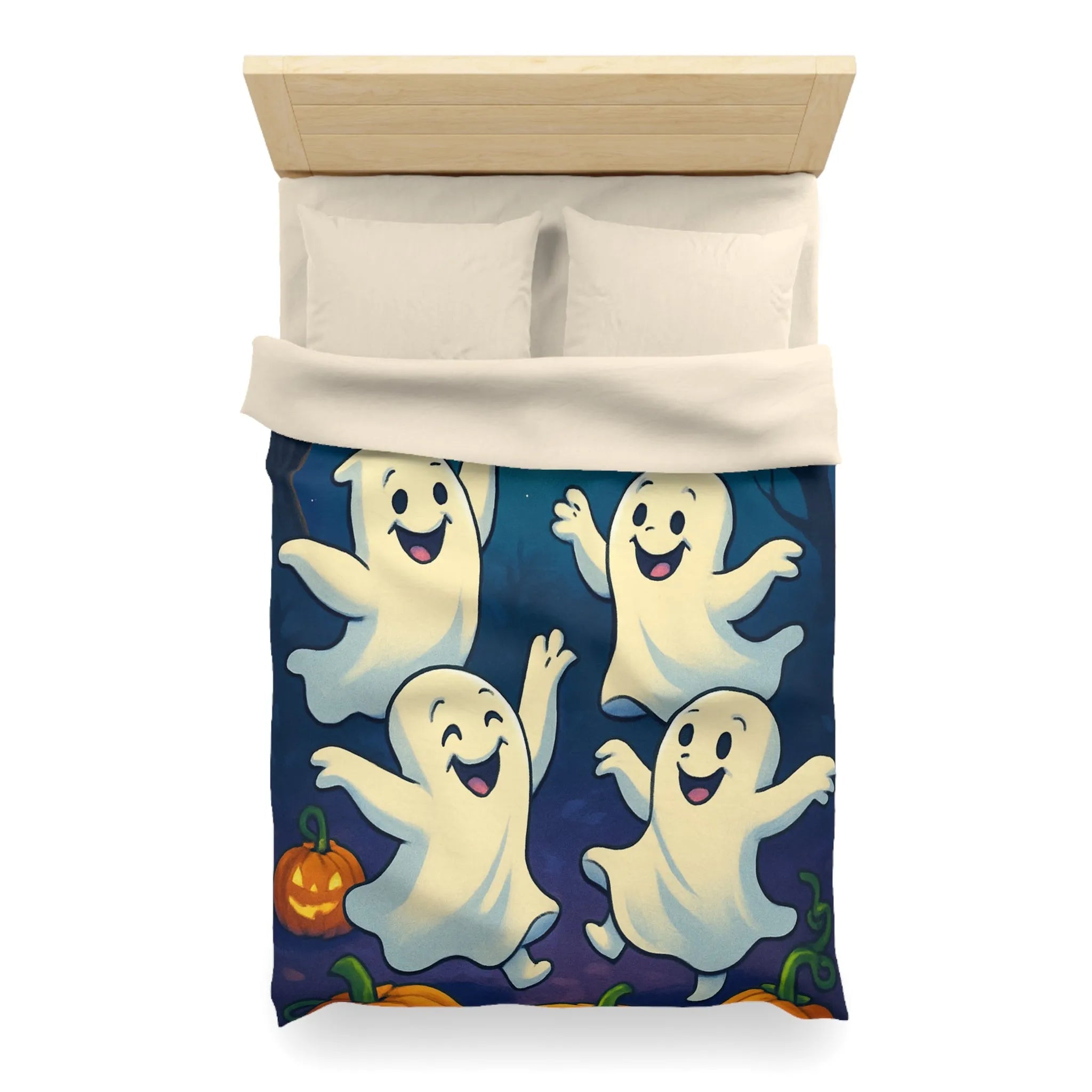 Housse de couette fantaisie avec esprits dansants sous lune et chauves-souris effrayantes