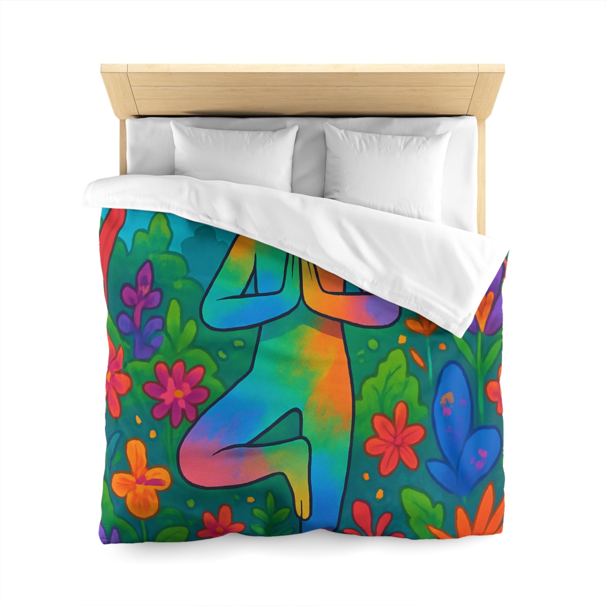 Housse de Couette avec Illustration Arc-en-Ciel d’une Personne Pratiquant le Yoga en Nature