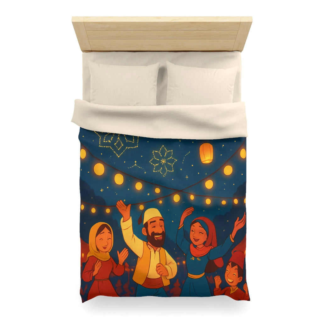 Housse de Couette Avec Scène Festive Nocturne et Lanternes Flottantes Pour Décoration Chambre