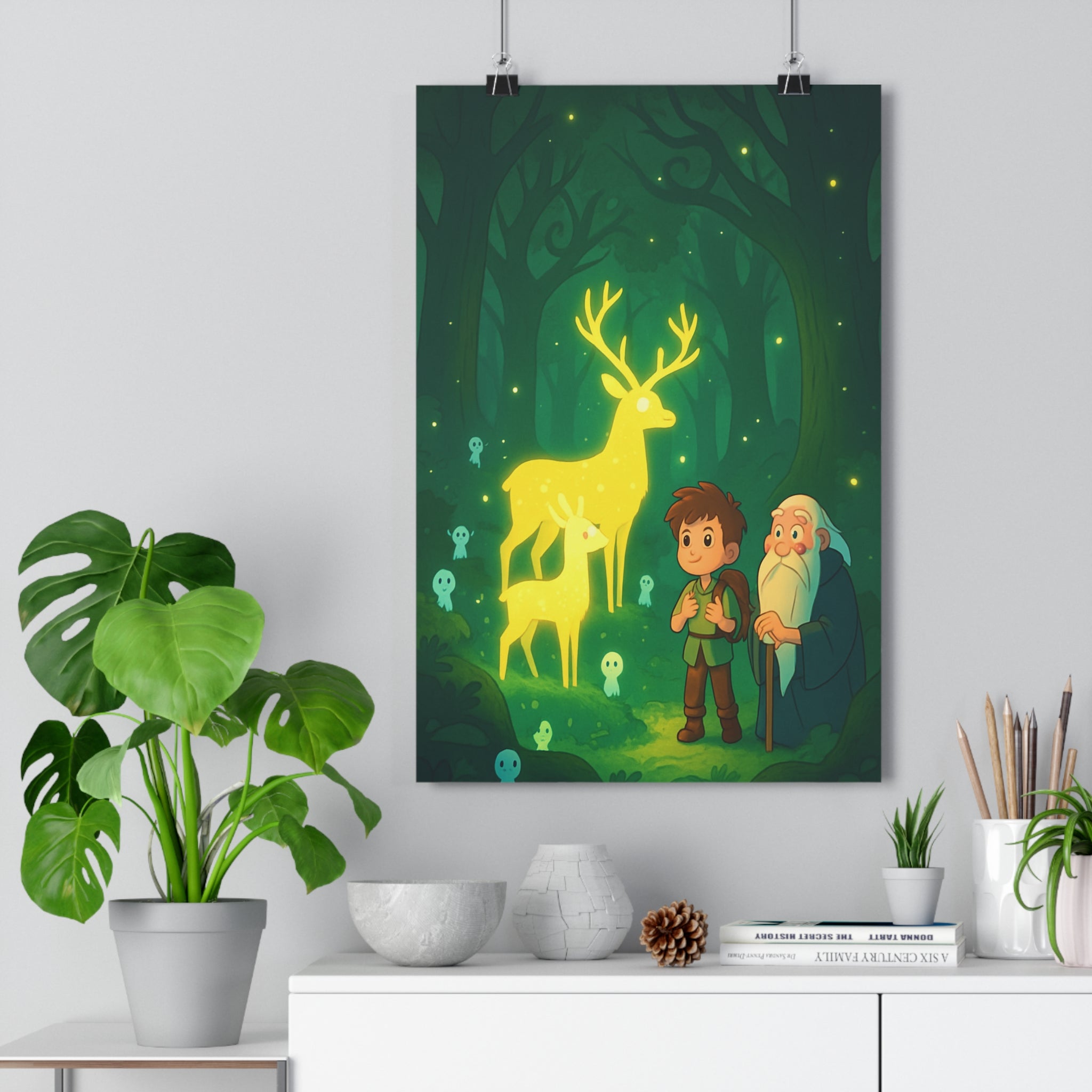 Poster décoratif animé vert bleu mystérieux féerique chambre salon aventure magique enchanteur forêt 30x46