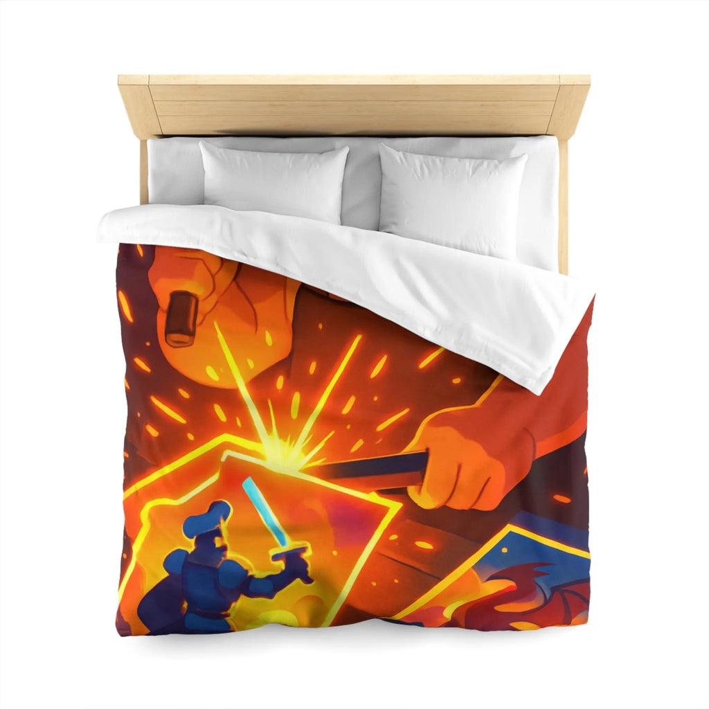 Housse de couette avec illustration colorée d'un forgeron créatif et chevalier
