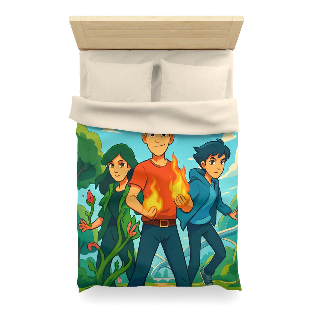 Housse de couette aventure jeune héros, nature et futur avec drones volants