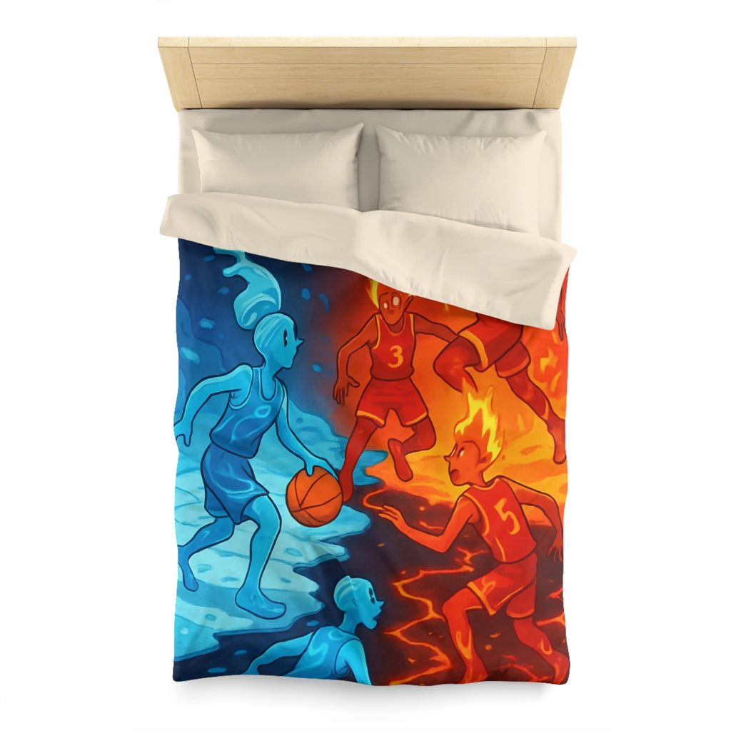 Housse de couette avec design artistique de basketball feu et glace spectaculaire